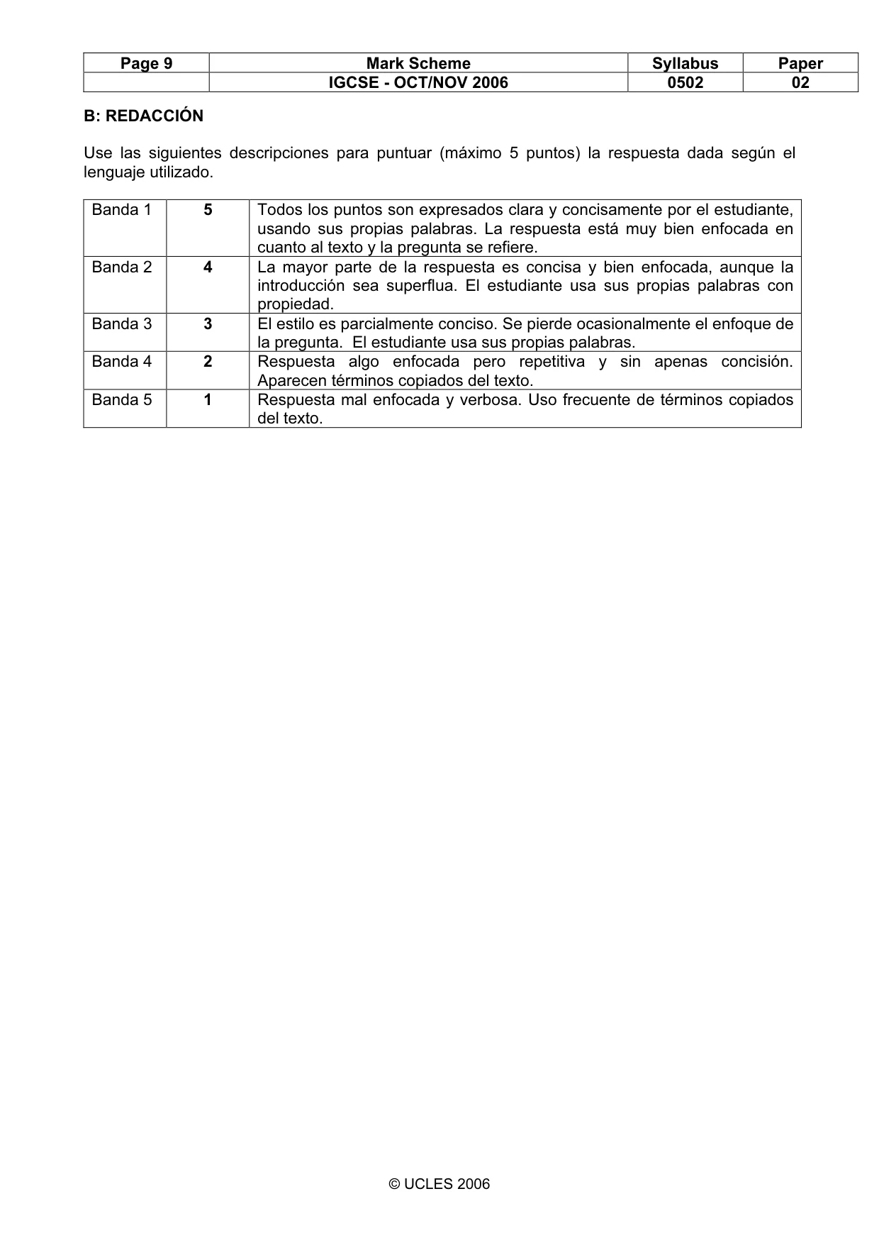 Mark scheme, page 9 of 9
