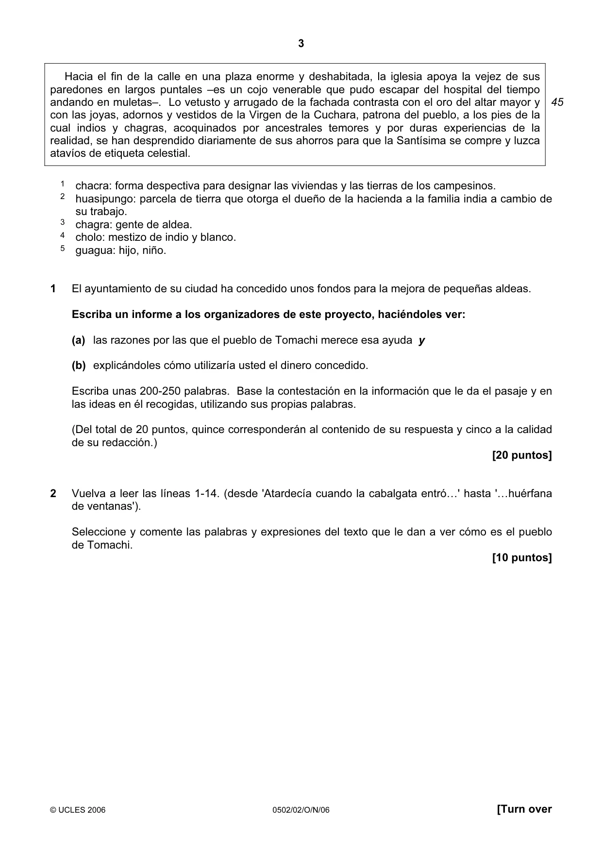 Cambridge IGCSE Spanish - First Language 0502 2006 Oct/Nov Paper 2 · Variant 1 question paper, page 3 of 8