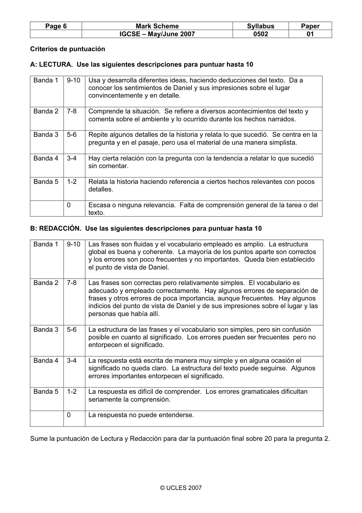 Mark scheme, page 6 of 6