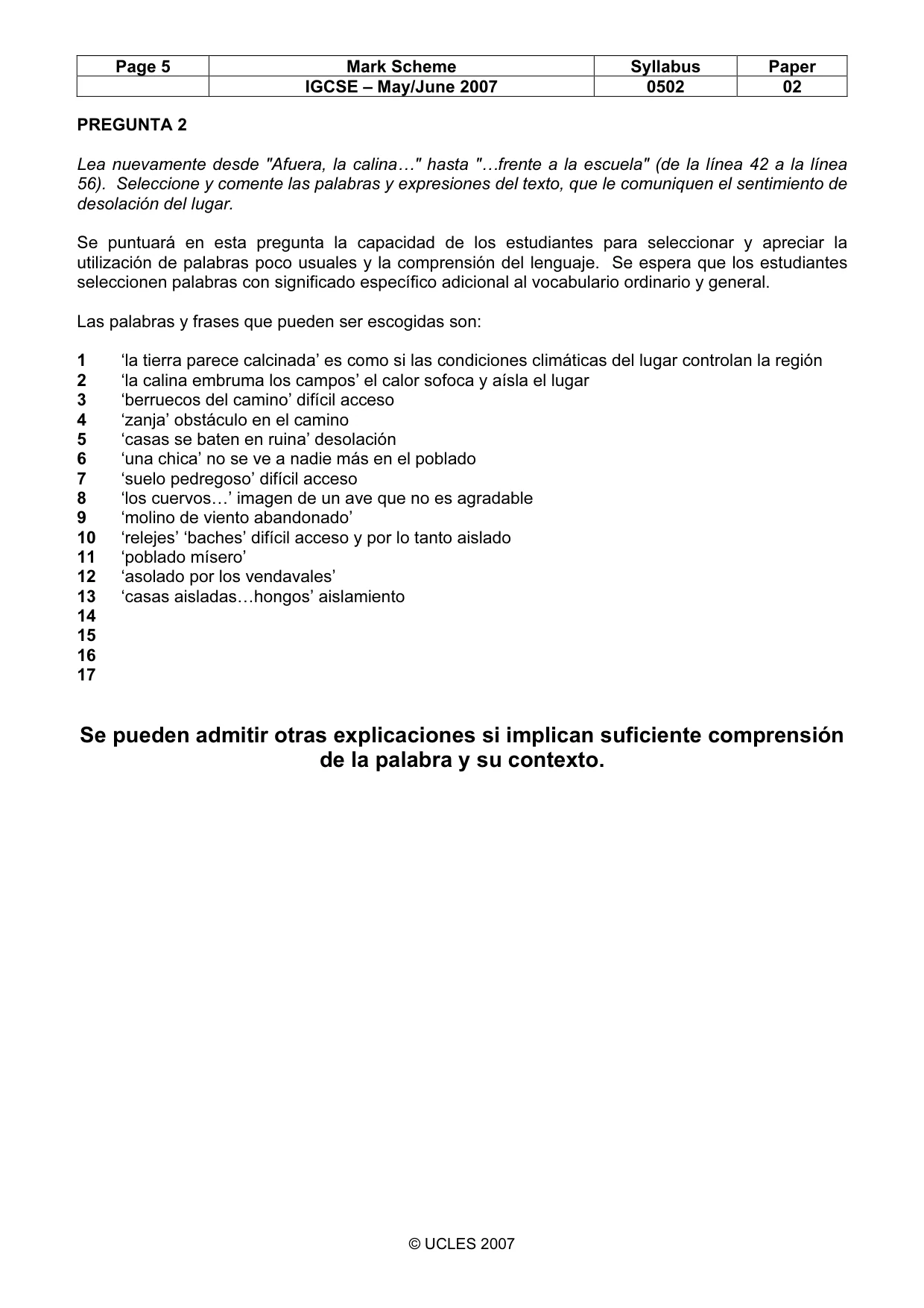 Mark scheme, page 5 of 9