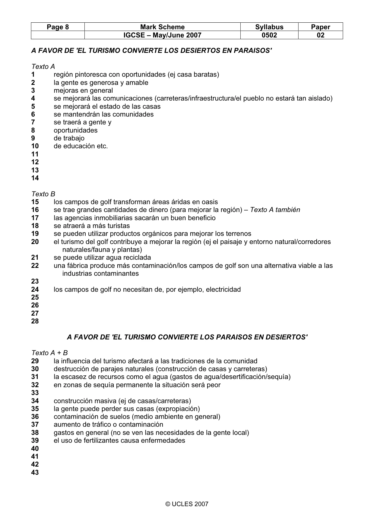 Mark scheme, page 8 of 9