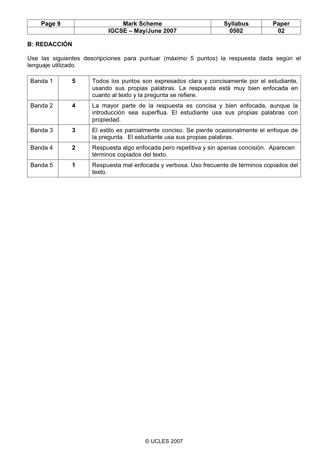 Mark scheme, page 9 of 9