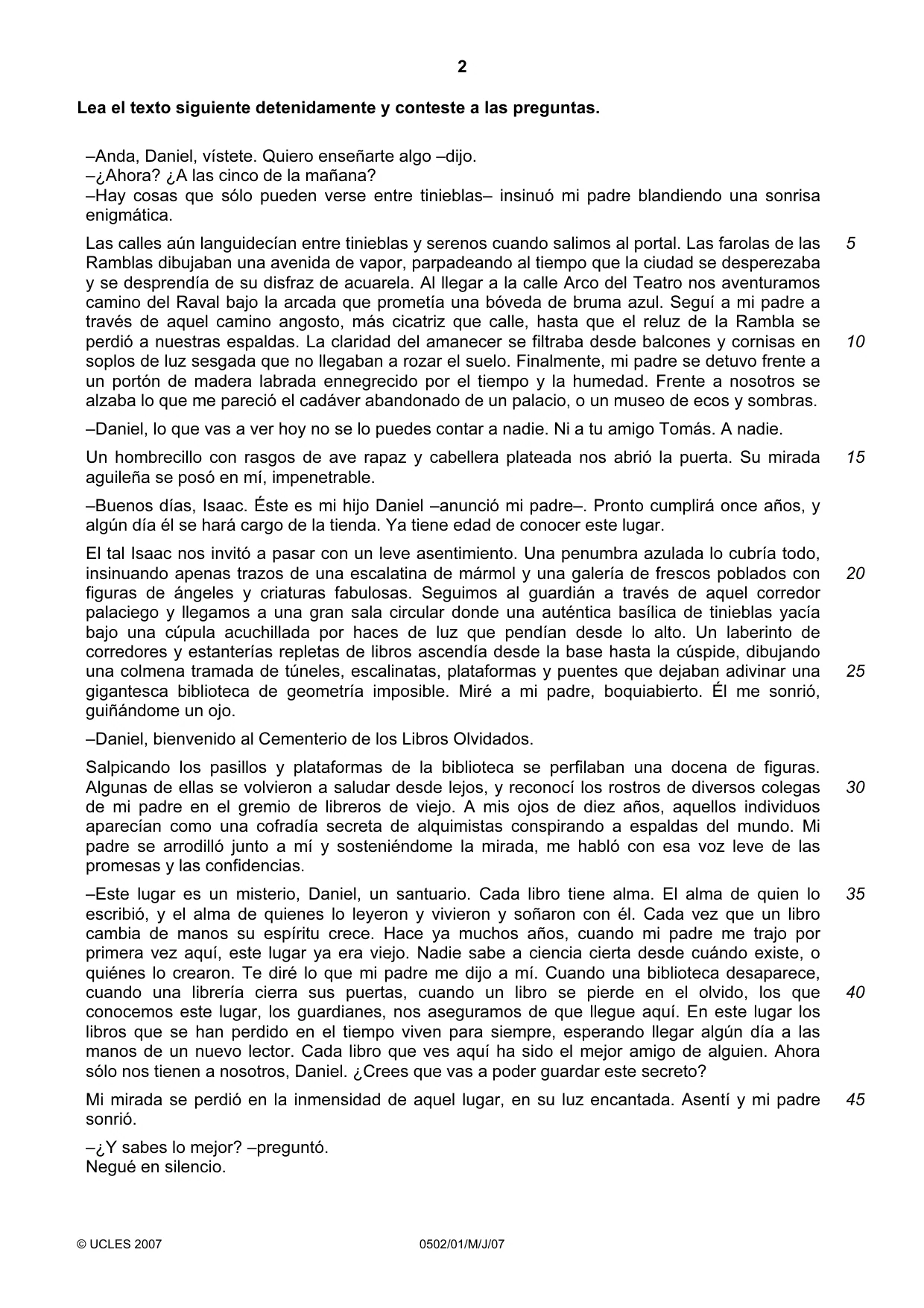 Cambridge IGCSE Spanish - First Language 0502 2007 May/June Paper 1 · Variant 1 question paper, page 2 of 4