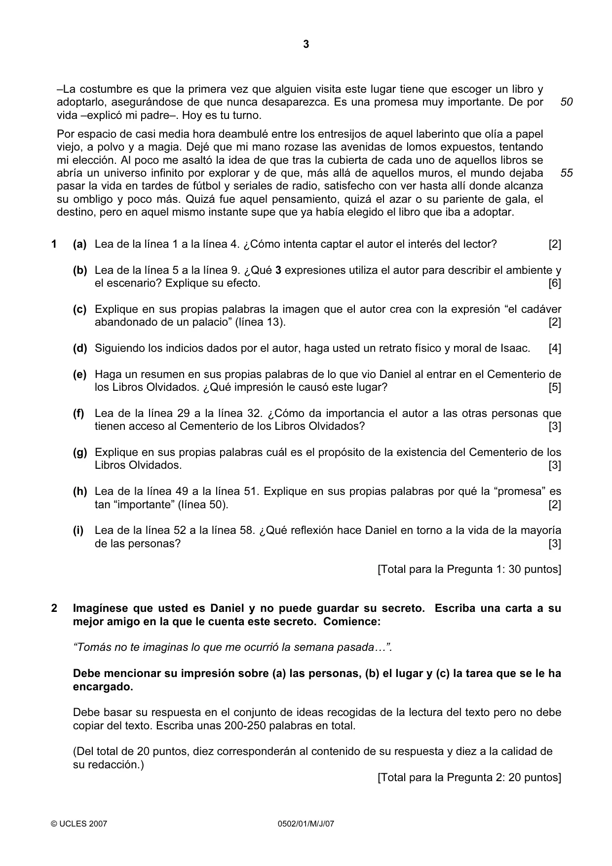Cambridge IGCSE Spanish - First Language 0502 2007 May/June Paper 1 · Variant 1 question paper, page 3 of 4