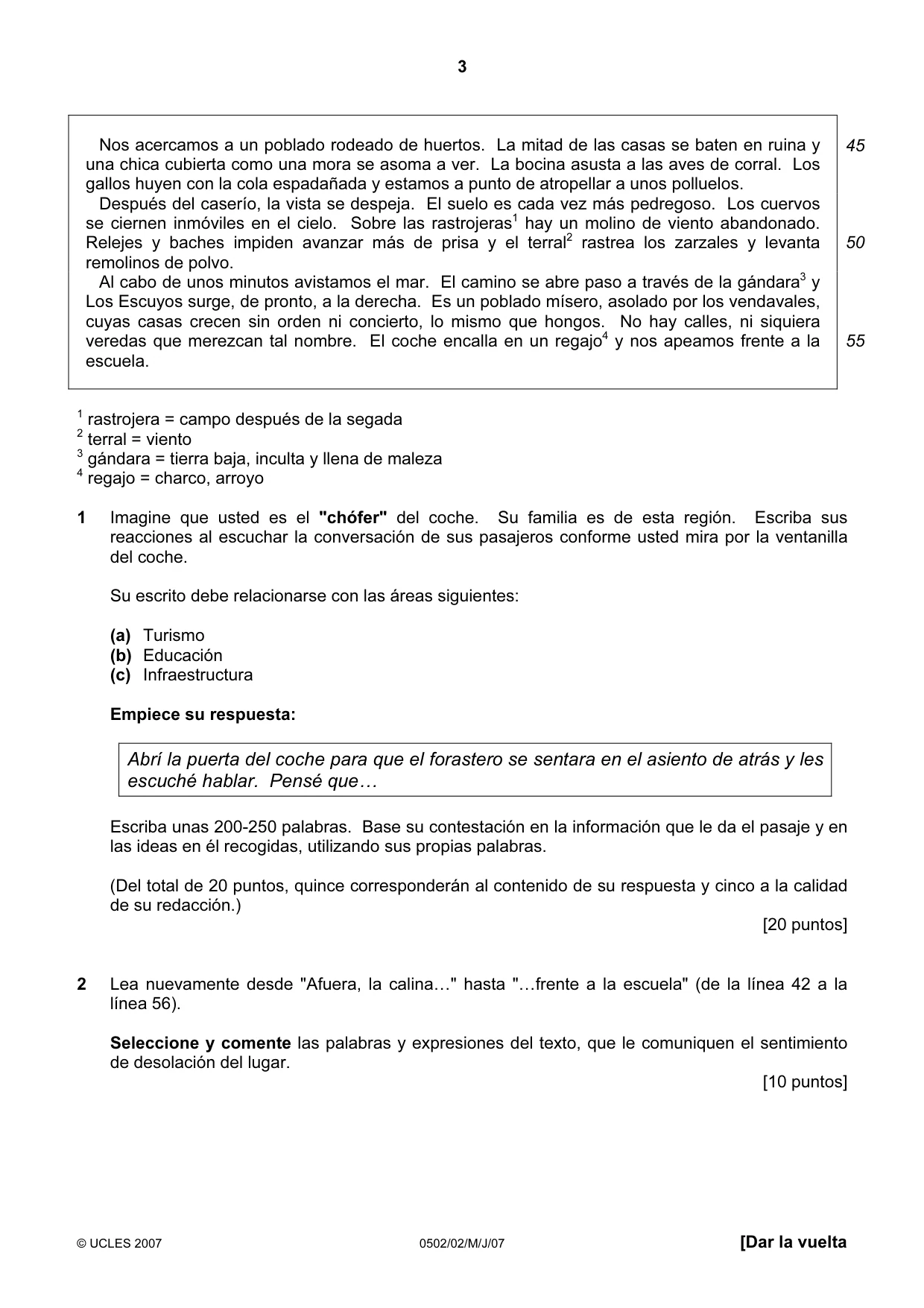 Cambridge IGCSE Spanish - First Language 0502 2007 May/June Paper 2 · Variant 1 question paper, page 3 of 8