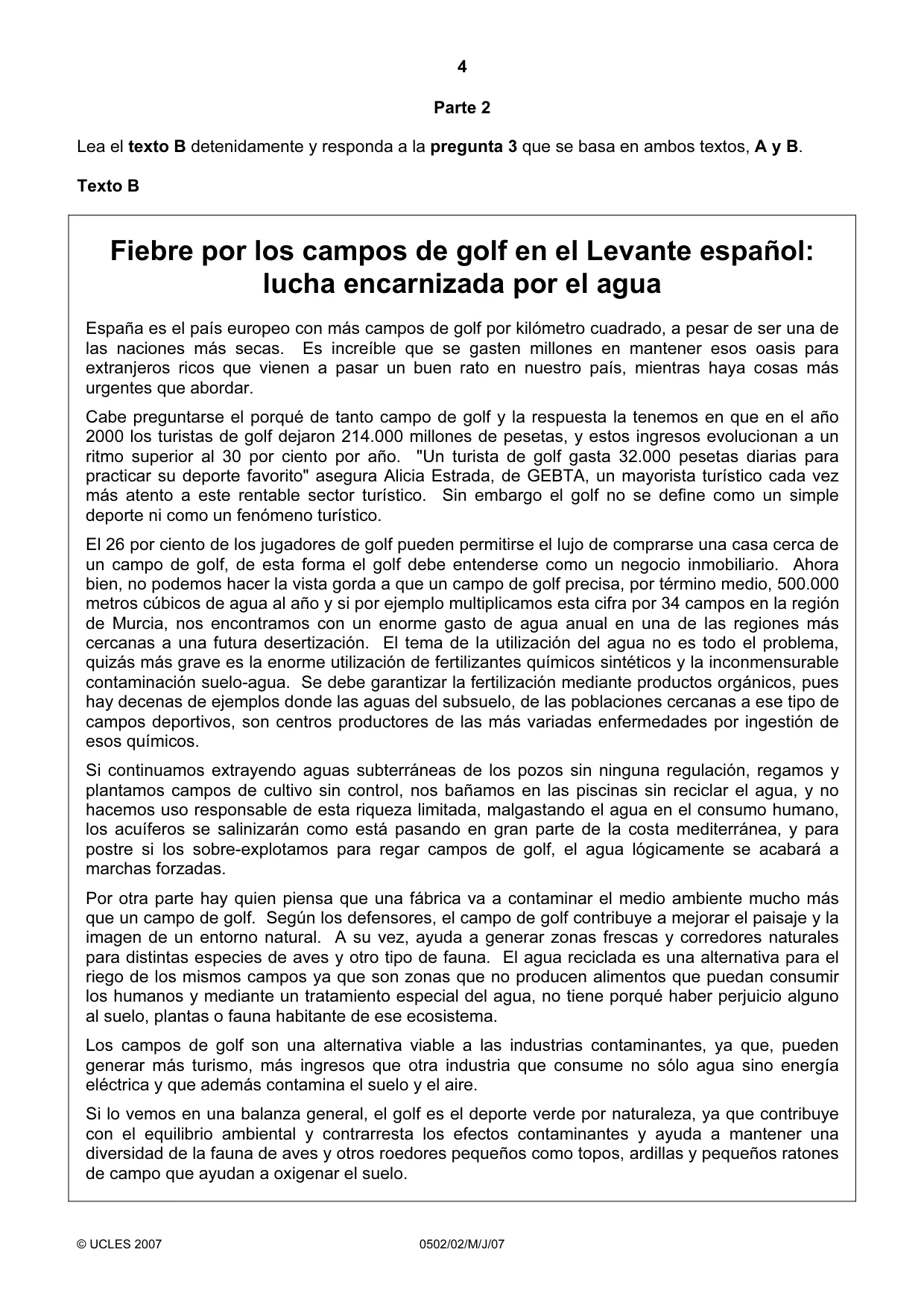 Cambridge IGCSE Spanish - First Language 0502 2007 May/June Paper 2 · Variant 1 question paper, page 4 of 8