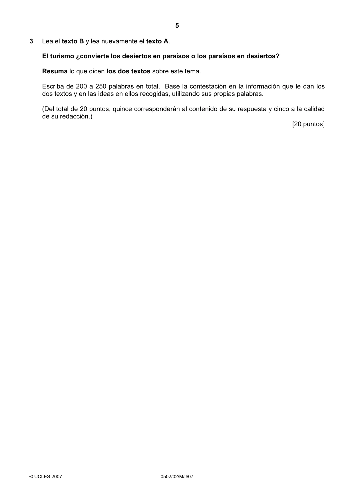 Cambridge IGCSE Spanish - First Language 0502 2007 May/June Paper 2 · Variant 1 question paper, page 5 of 8