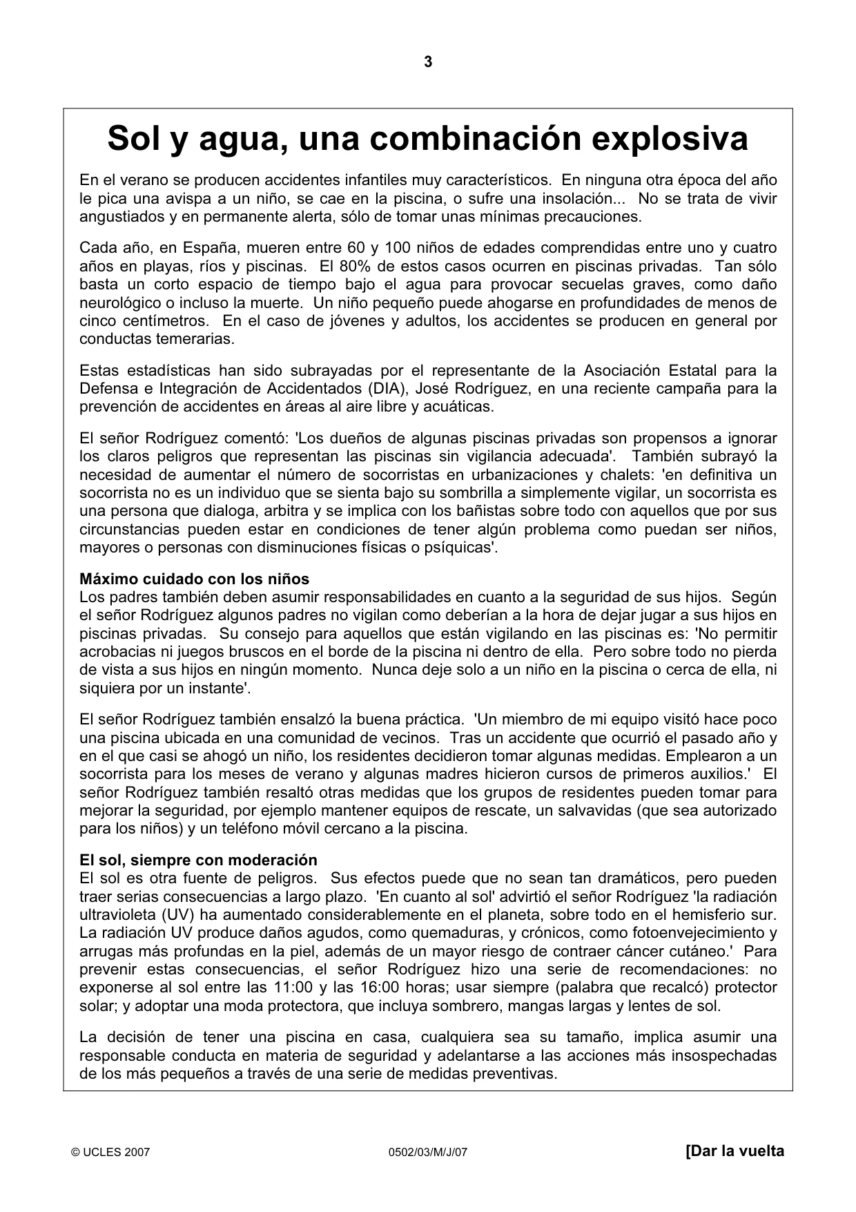Cambridge IGCSE Spanish - First Language 0502 2007 May/June Paper 3 · Variant 1 question paper, page 3 of 4