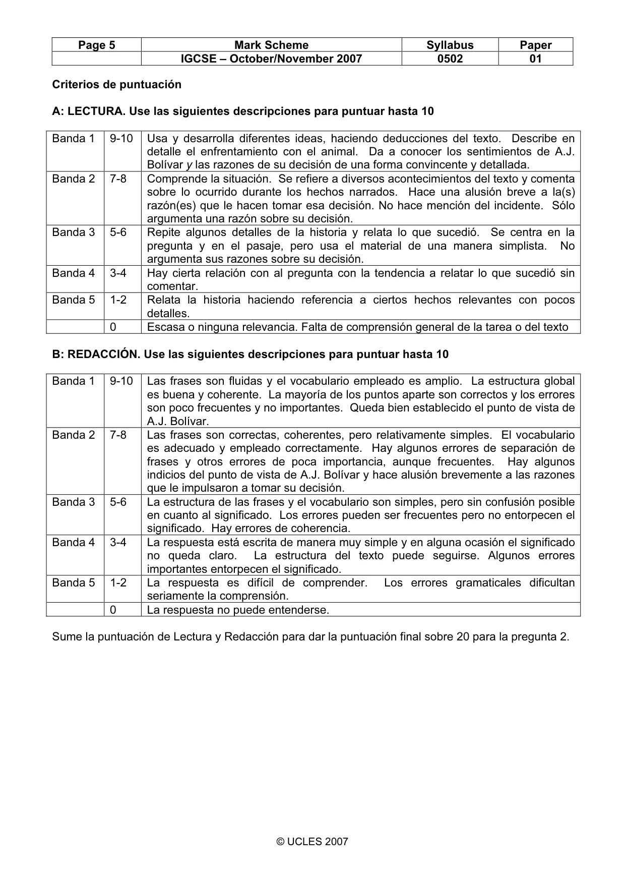 Mark scheme, page 5 of 5