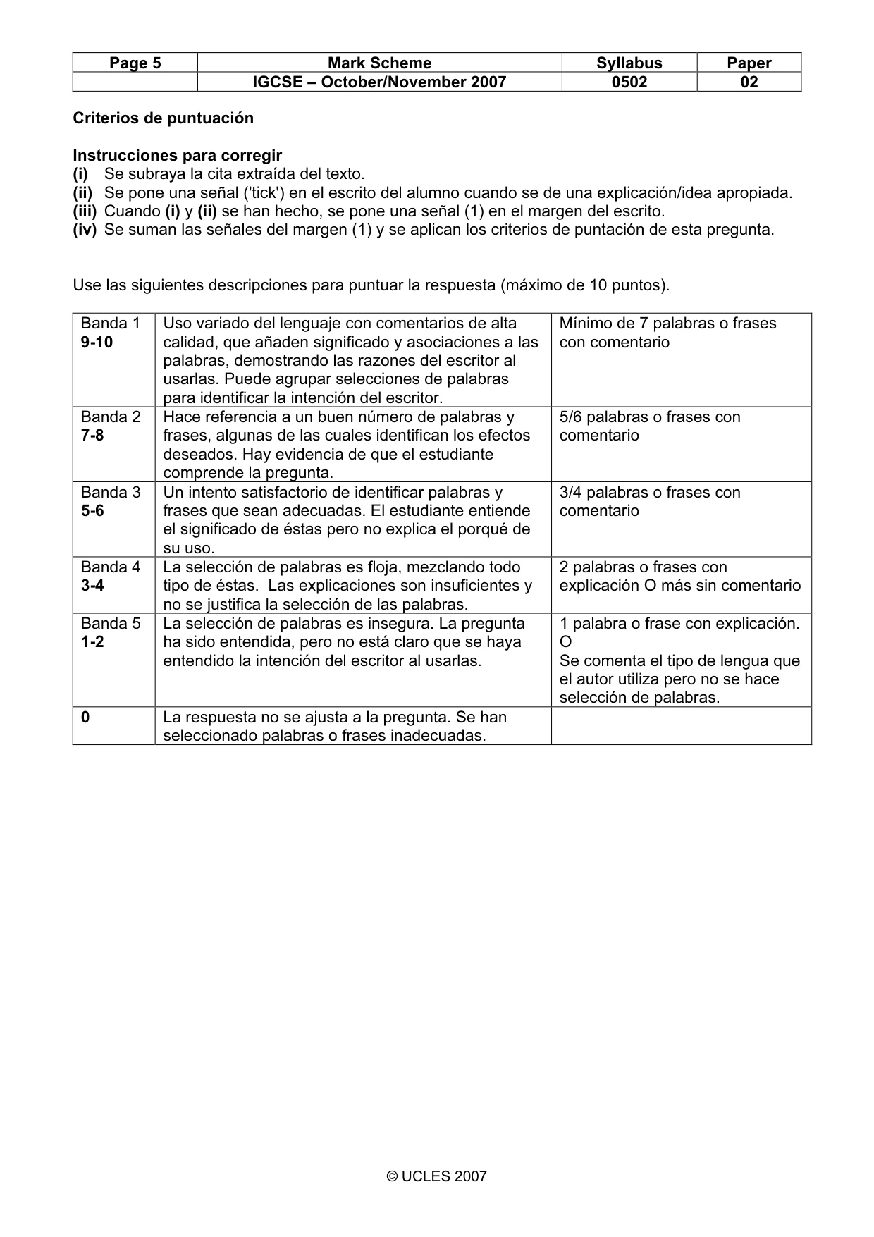 Mark scheme, page 5 of 7