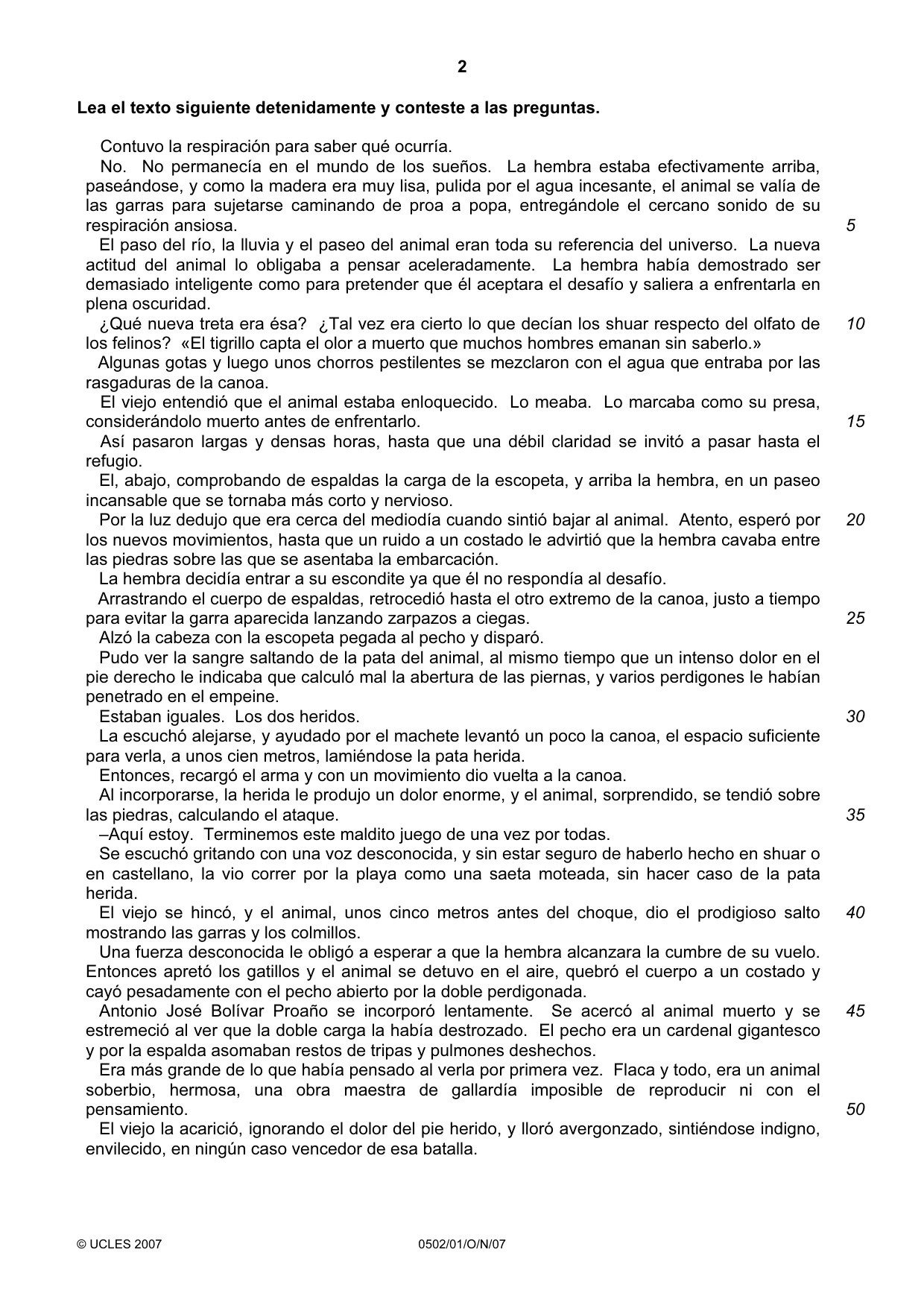 Cambridge IGCSE Spanish - First Language 0502 2007 Oct/Nov Paper 1 · Variant 1 question paper, page 2 of 4