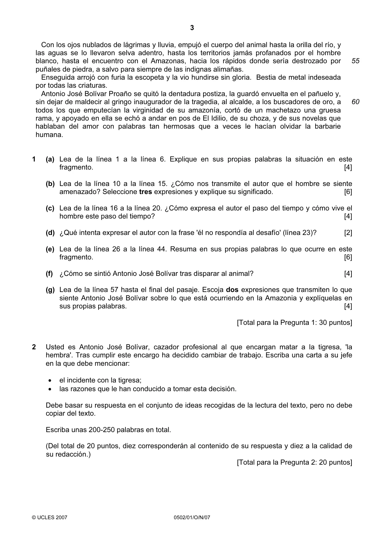 Cambridge IGCSE Spanish - First Language 0502 2007 Oct/Nov Paper 1 · Variant 1 question paper, page 3 of 4