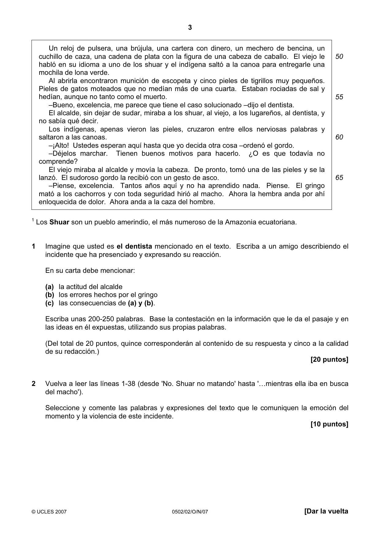 Cambridge IGCSE Spanish - First Language 0502 2007 Oct/Nov Paper 2 · Variant 1 question paper, page 3 of 8