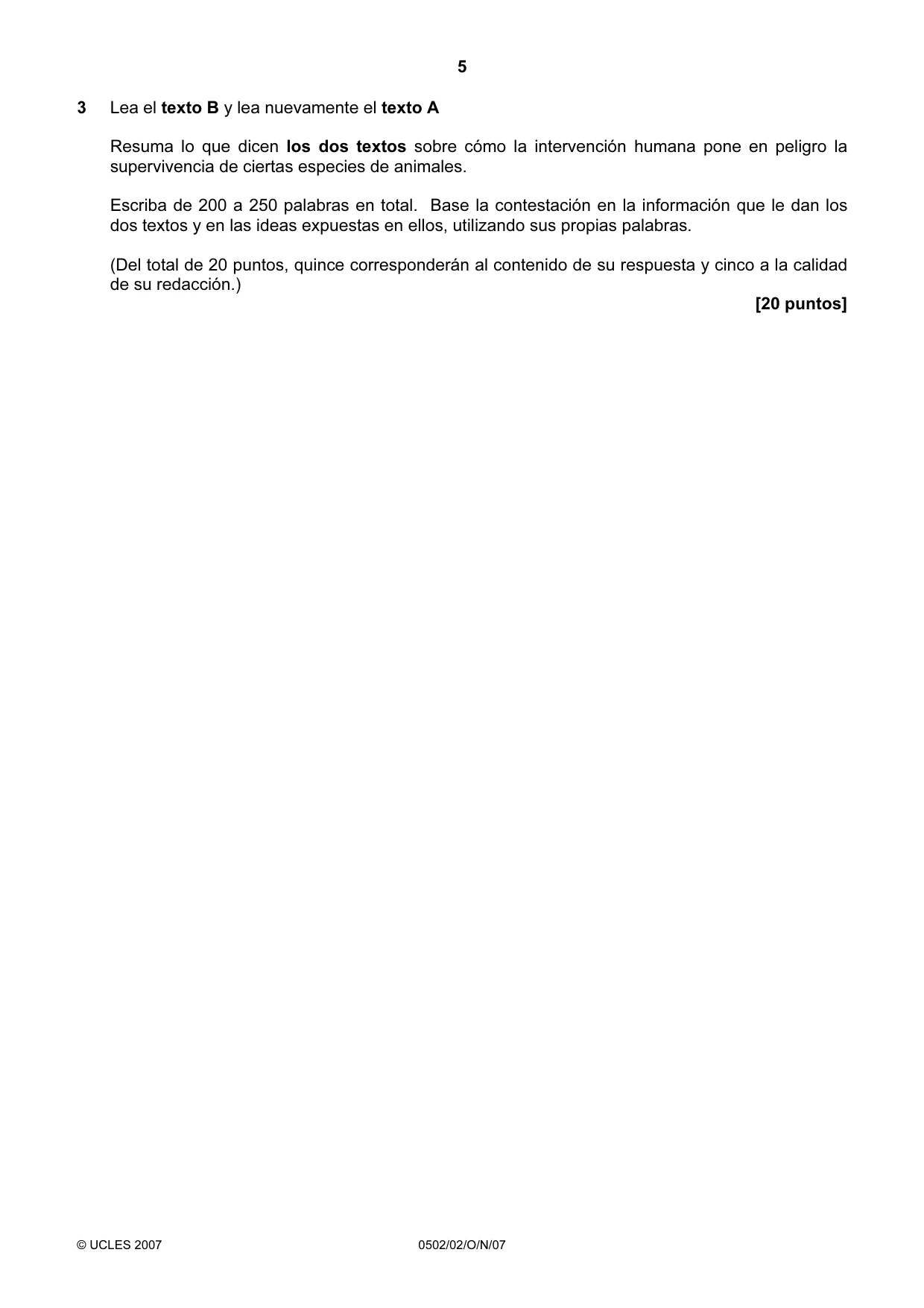 Cambridge IGCSE Spanish - First Language 0502 2007 Oct/Nov Paper 2 · Variant 1 question paper, page 5 of 8