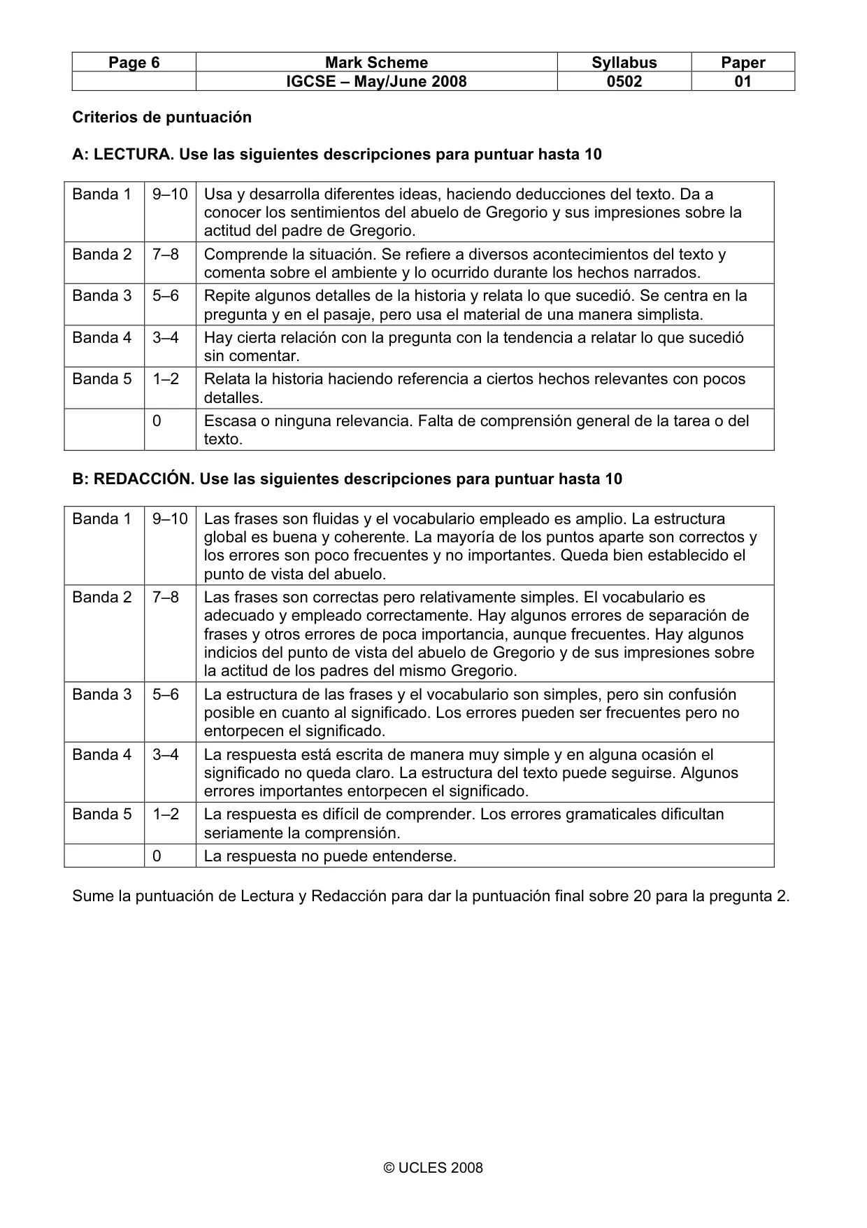 Mark scheme, page 6 of 6
