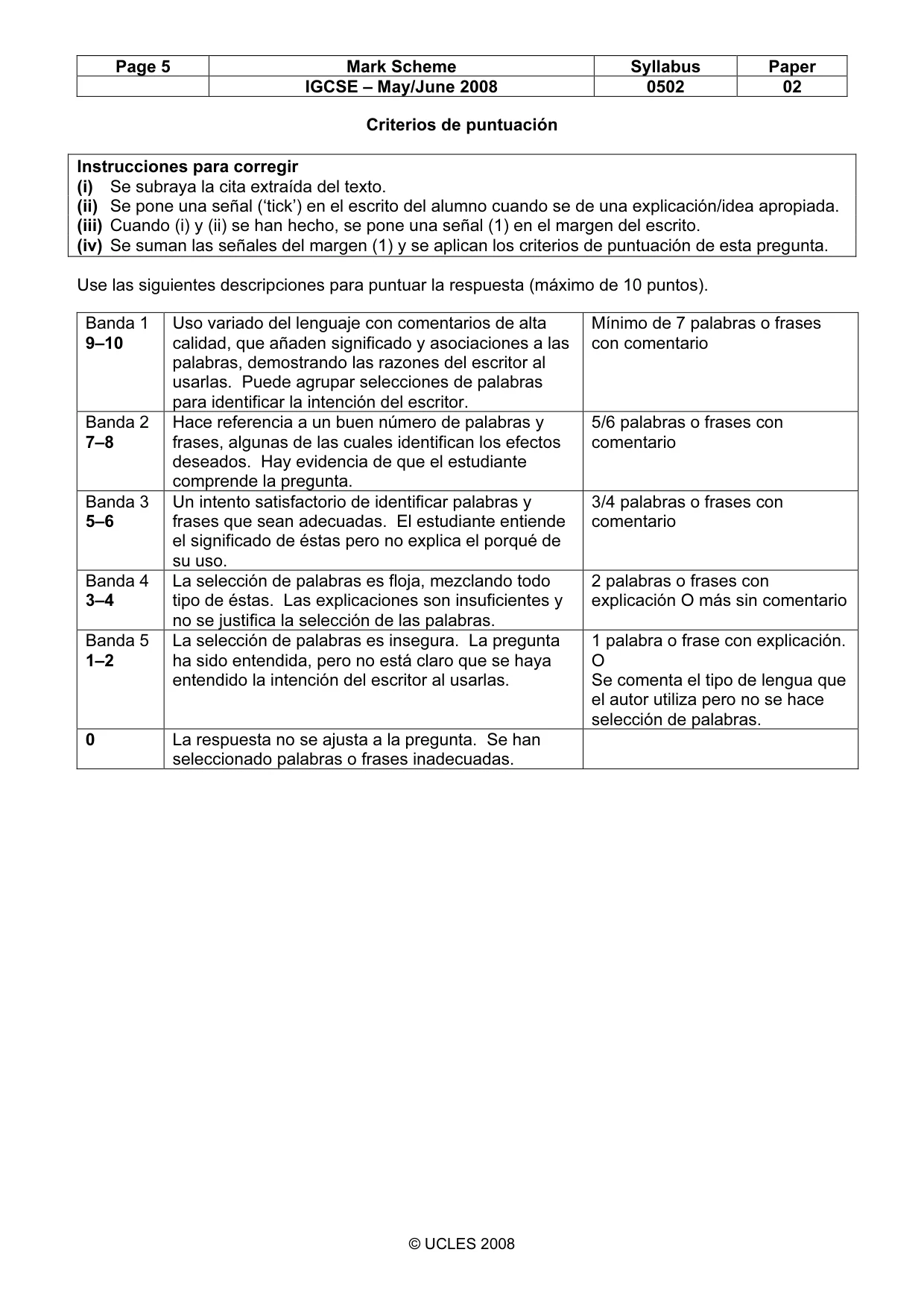 Mark scheme, page 5 of 8