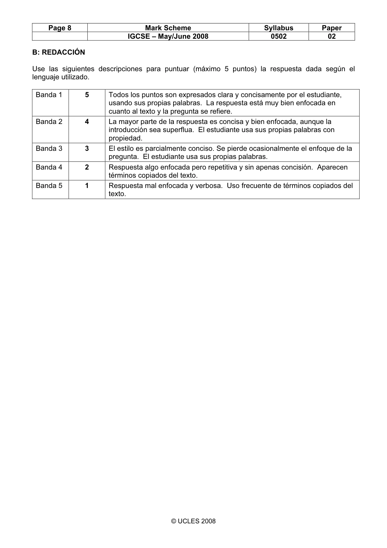 Mark scheme, page 8 of 8
