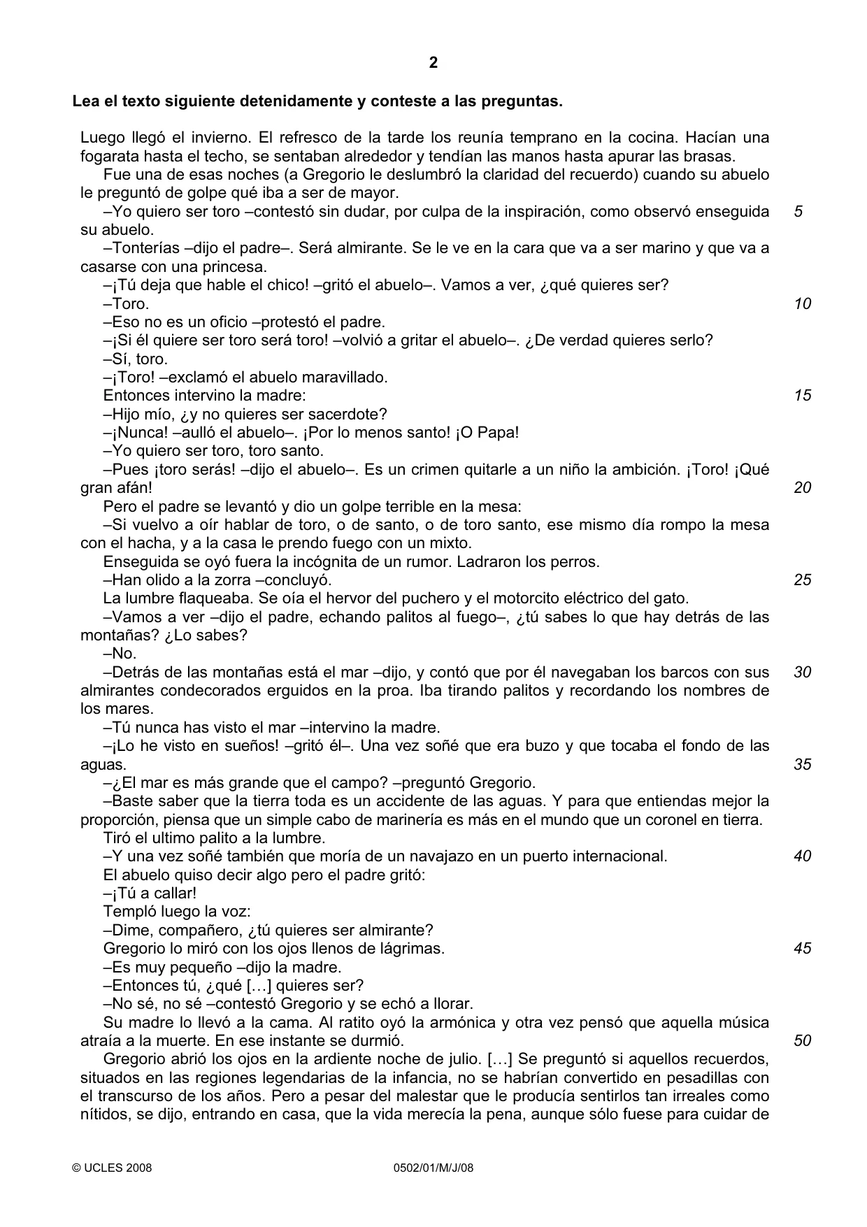 Cambridge IGCSE Spanish - First Language 0502 2008 May/June Paper 1 · Variant 1 question paper, page 2 of 4
