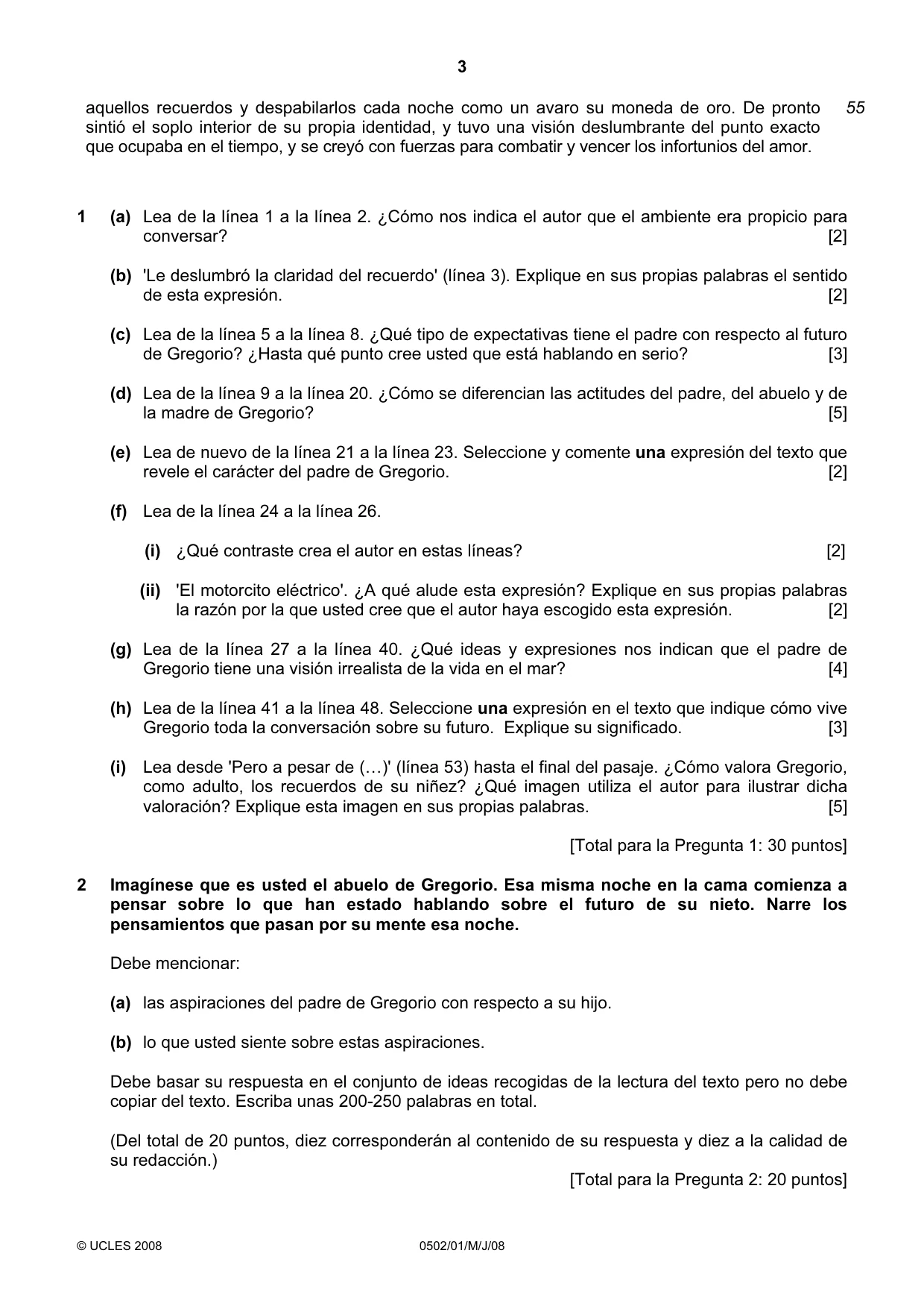 Cambridge IGCSE Spanish - First Language 0502 2008 May/June Paper 1 · Variant 1 question paper, page 3 of 4