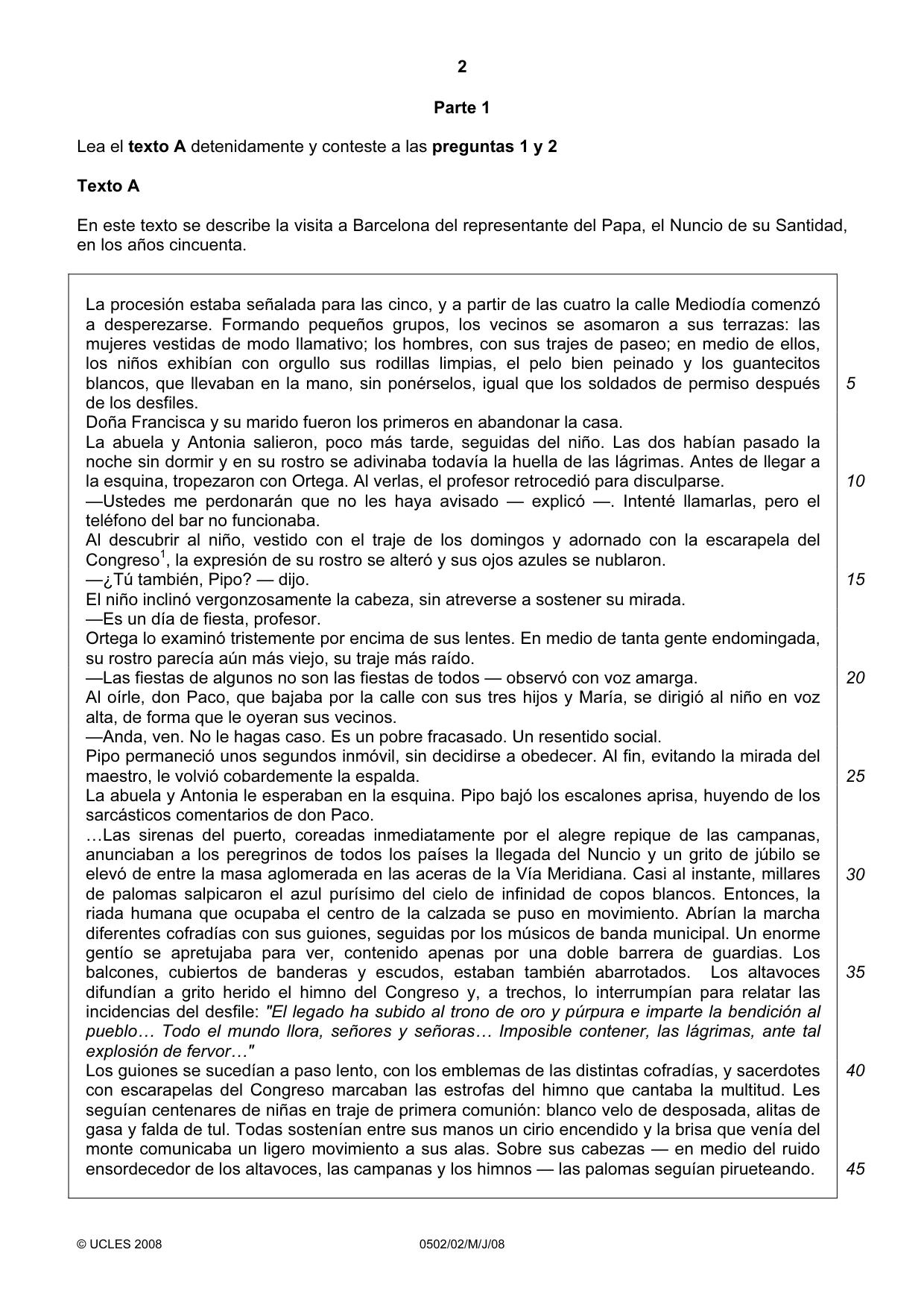 Cambridge IGCSE Spanish - First Language 0502 2008 May/June Paper 2 · Variant 1 question paper, page 2 of 8