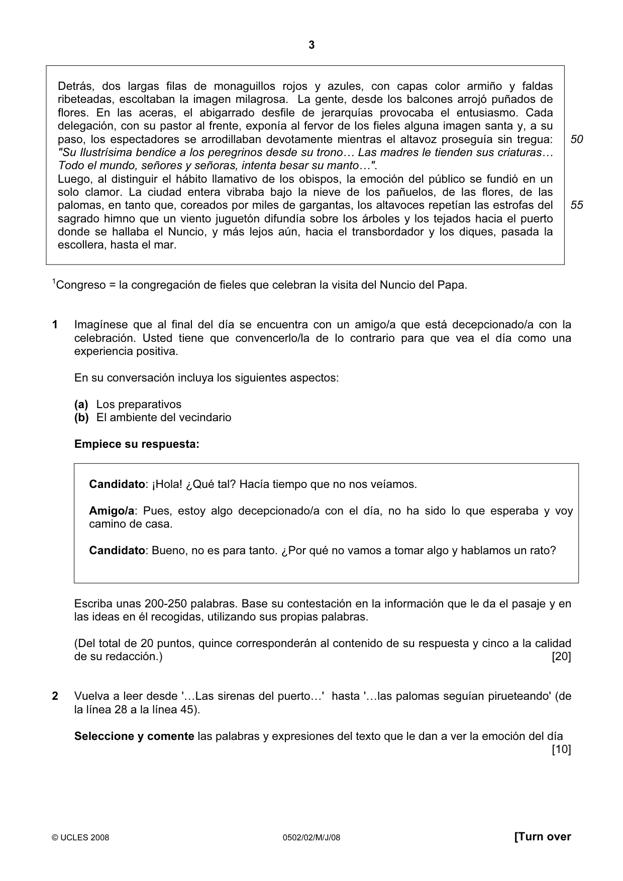 Cambridge IGCSE Spanish - First Language 0502 2008 May/June Paper 2 · Variant 1 question paper, page 3 of 8