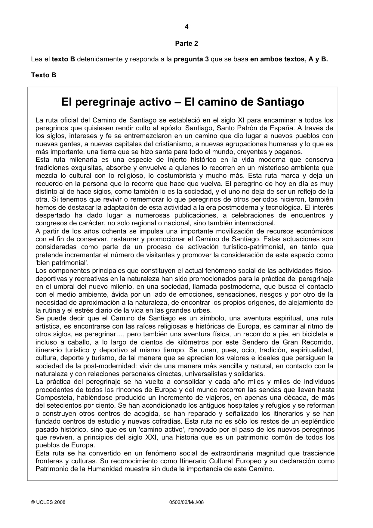 Cambridge IGCSE Spanish - First Language 0502 2008 May/June Paper 2 · Variant 1 question paper, page 4 of 8