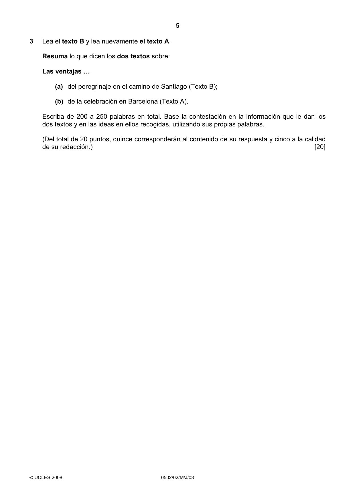 Cambridge IGCSE Spanish - First Language 0502 2008 May/June Paper 2 · Variant 1 question paper, page 5 of 8