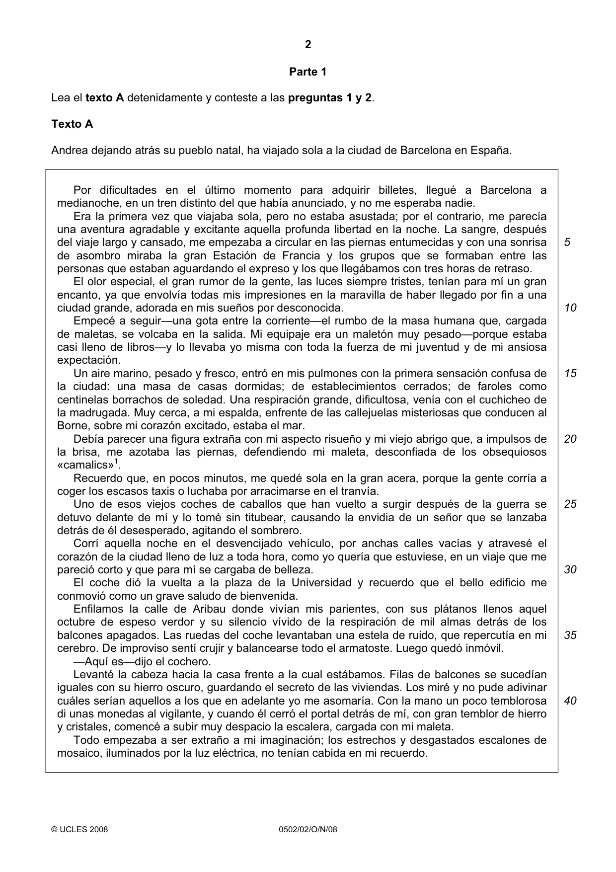 Cambridge IGCSE Spanish - First Language 0502 2008 Oct/Nov Paper 2 · Variant 0 question paper, page 2 of 8