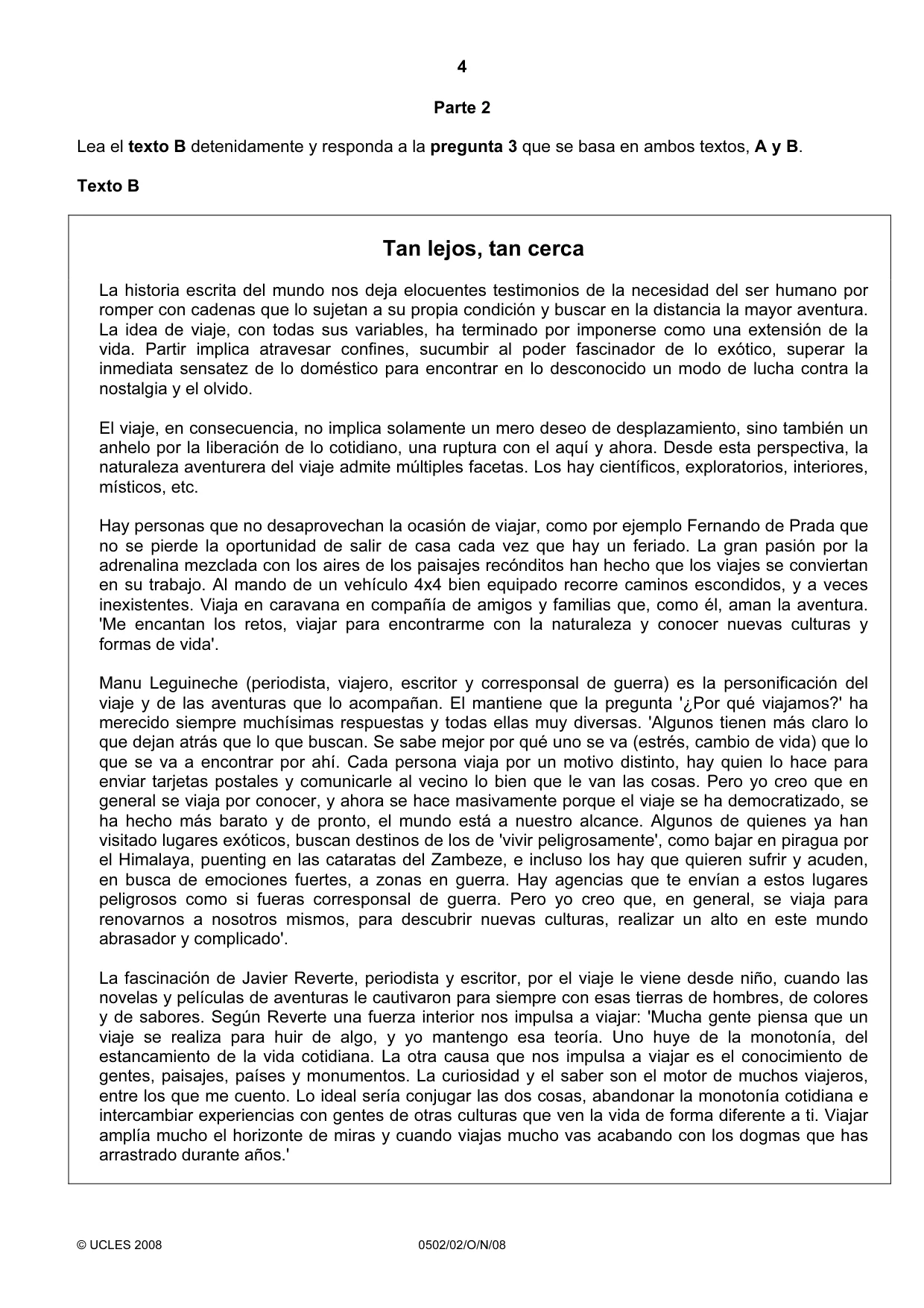 Cambridge IGCSE Spanish - First Language 0502 2008 Oct/Nov Paper 2 · Variant 0 question paper, page 4 of 8