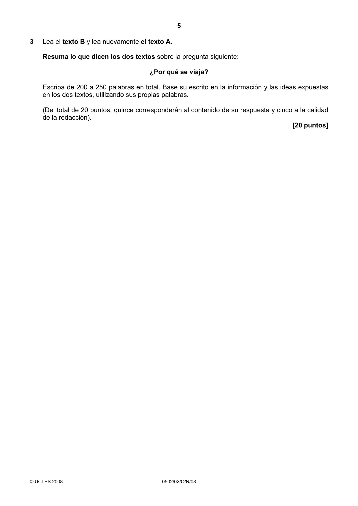 Cambridge IGCSE Spanish - First Language 0502 2008 Oct/Nov Paper 2 · Variant 0 question paper, page 5 of 8
