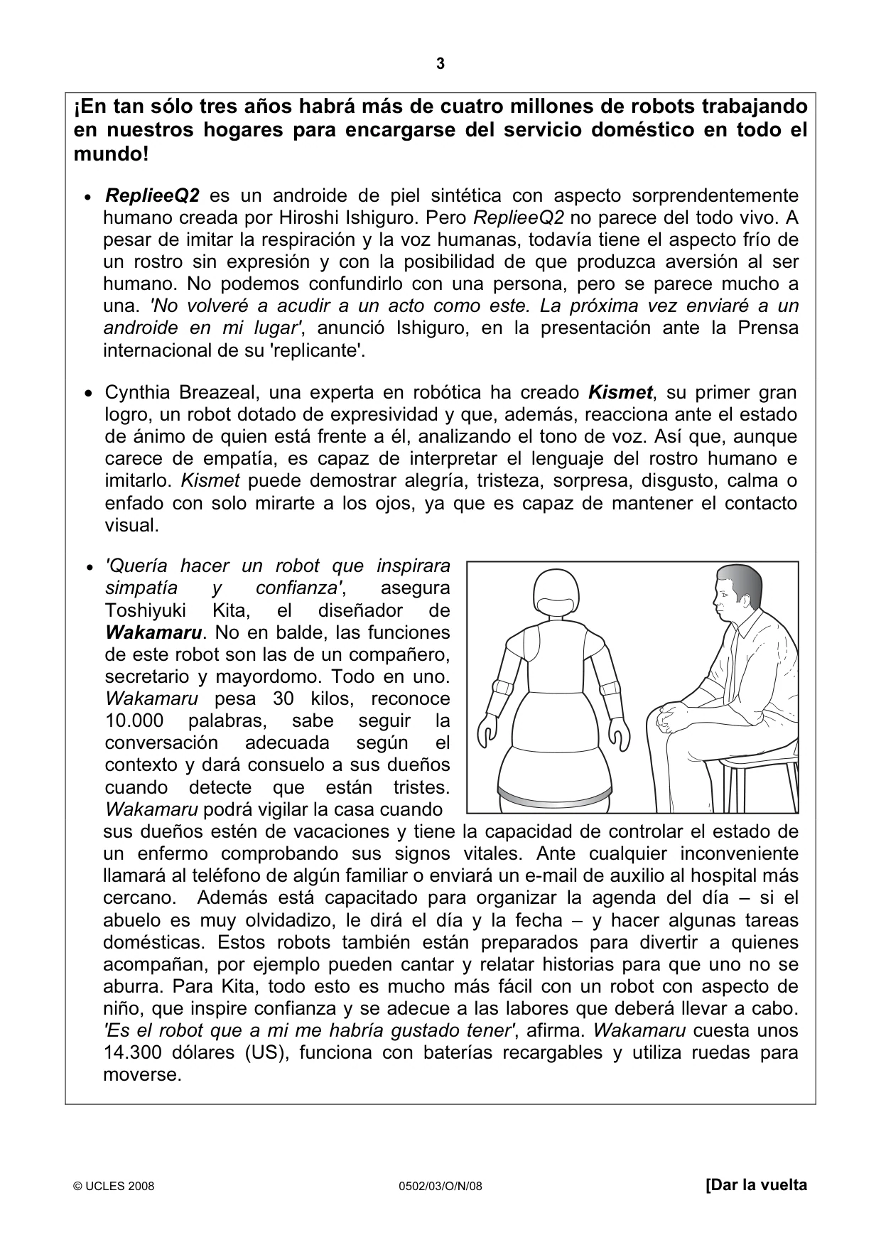 Cambridge IGCSE Spanish - First Language 0502 2008 Oct/Nov Paper 3 · Variant 0 question paper, page 3 of 4
