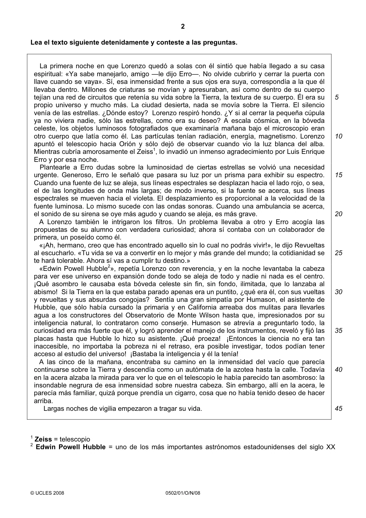 Cambridge IGCSE Spanish - First Language 0502 2008 Oct/Nov Paper 1 · Variant 1 question paper, page 2 of 4