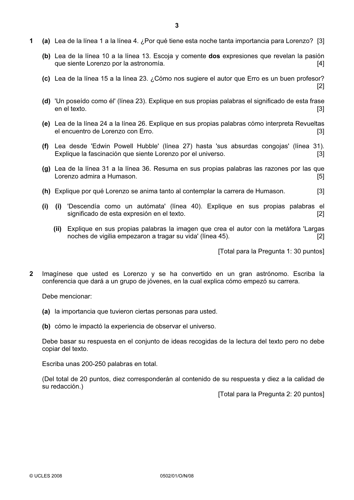 Cambridge IGCSE Spanish - First Language 0502 2008 Oct/Nov Paper 1 · Variant 1 question paper, page 3 of 4