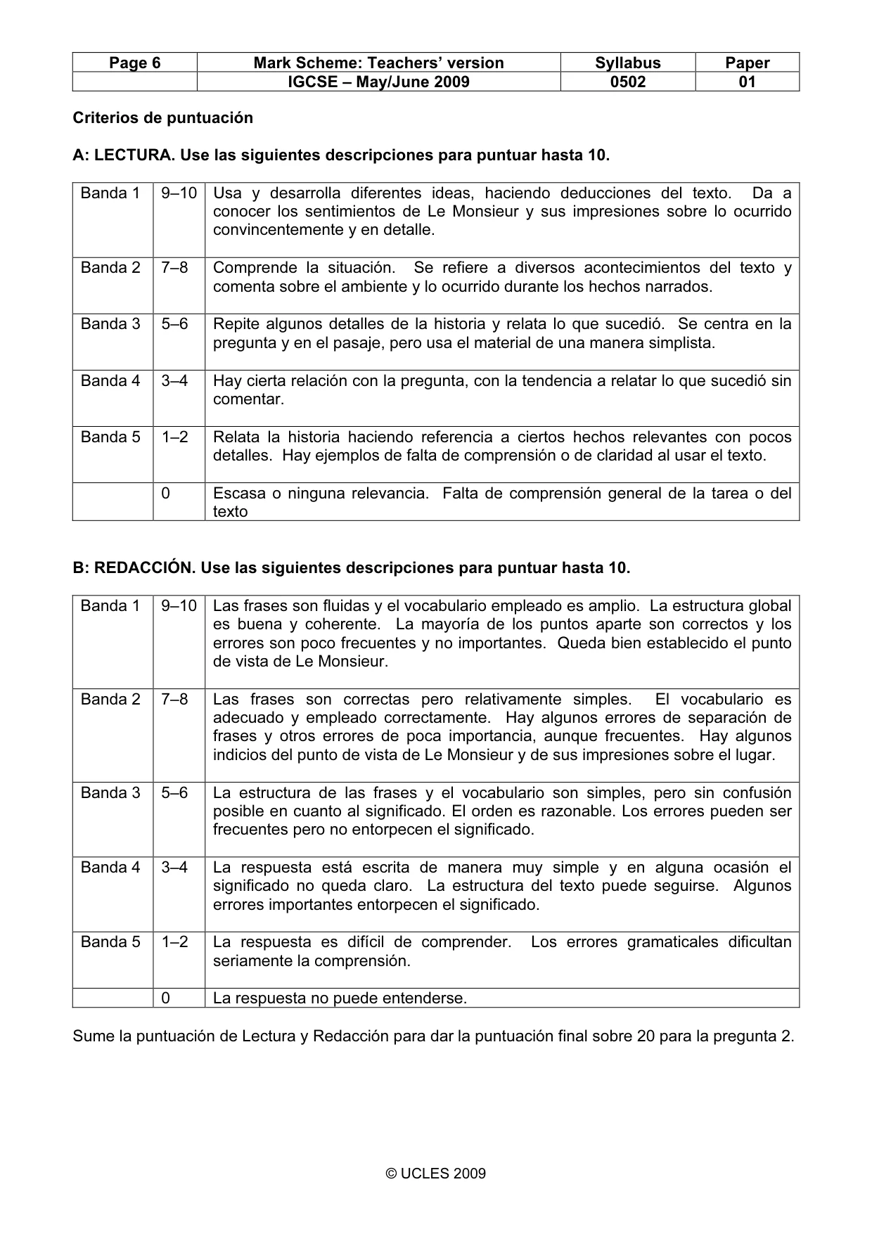 Mark scheme, page 6 of 6