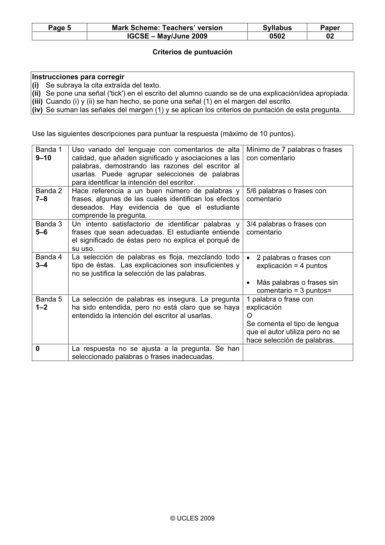 Mark scheme, page 5 of 7