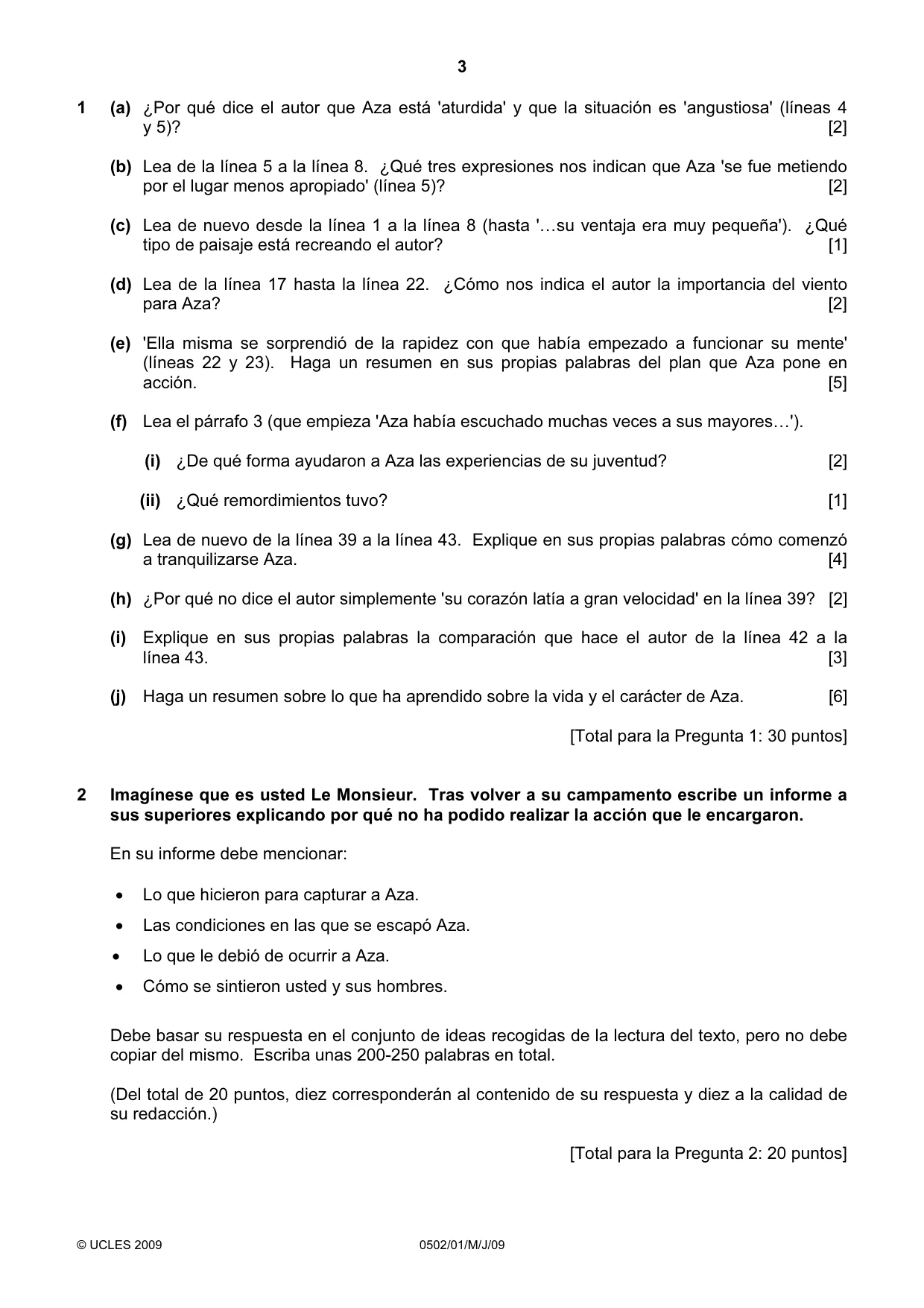 Cambridge IGCSE Spanish - First Language 0502 2009 May/June Paper 1 · Variant 1 question paper, page 3 of 4