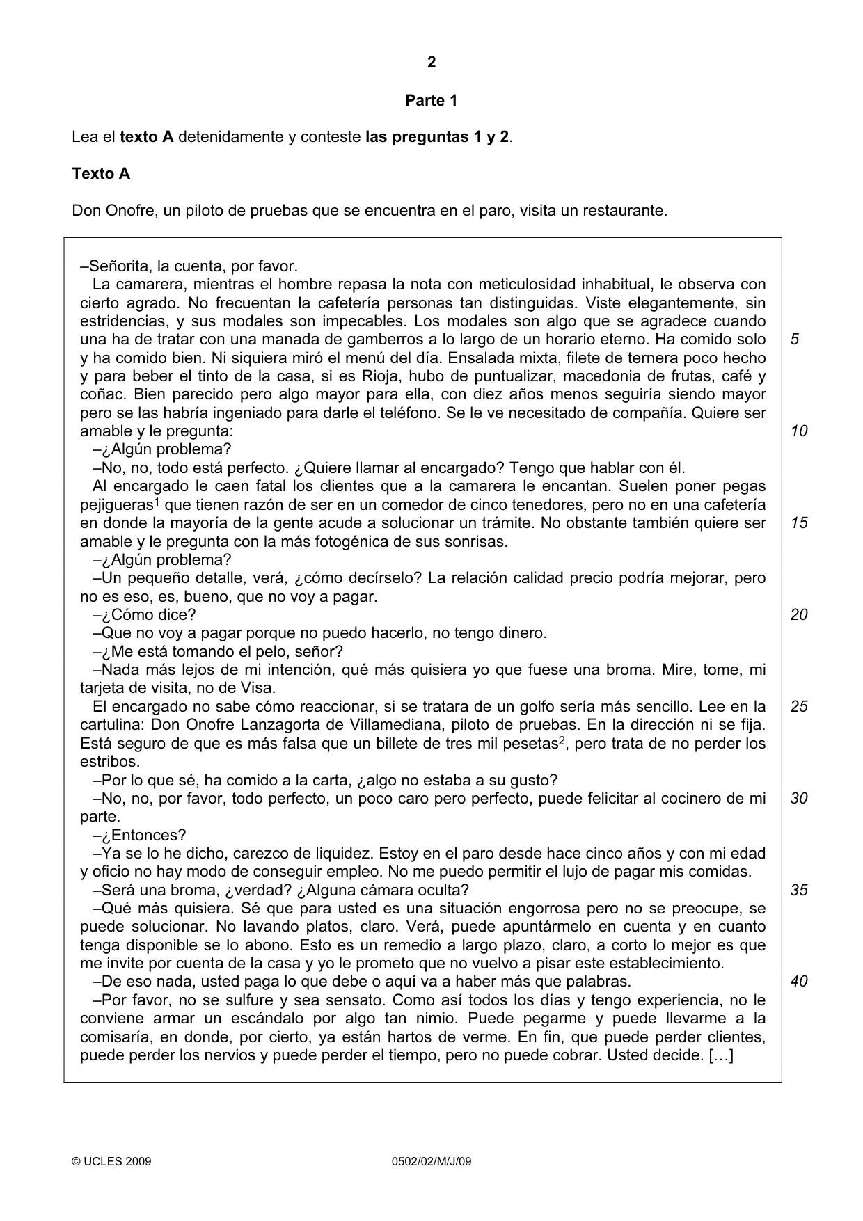 Cambridge IGCSE Spanish - First Language 0502 2009 May/June Paper 2 · Variant 1 question paper, page 2 of 8