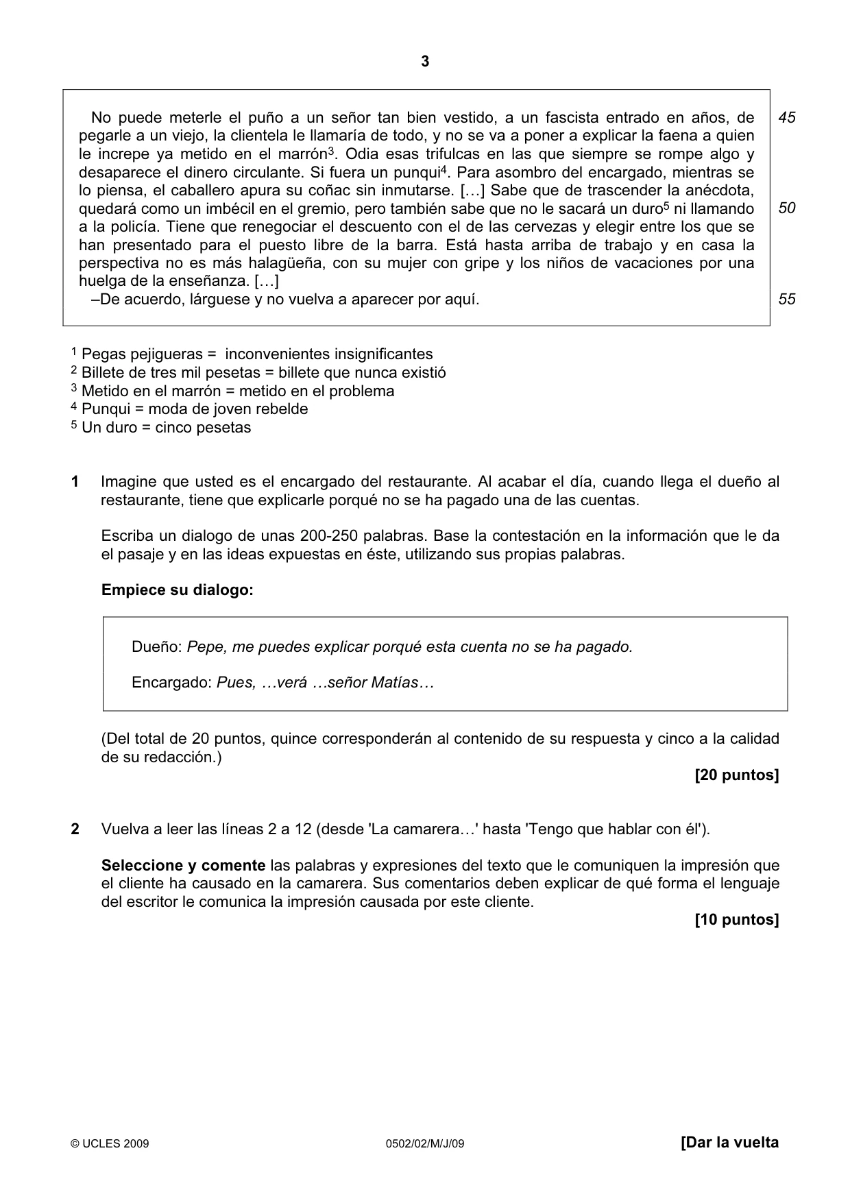 Cambridge IGCSE Spanish - First Language 0502 2009 May/June Paper 2 · Variant 1 question paper, page 3 of 8