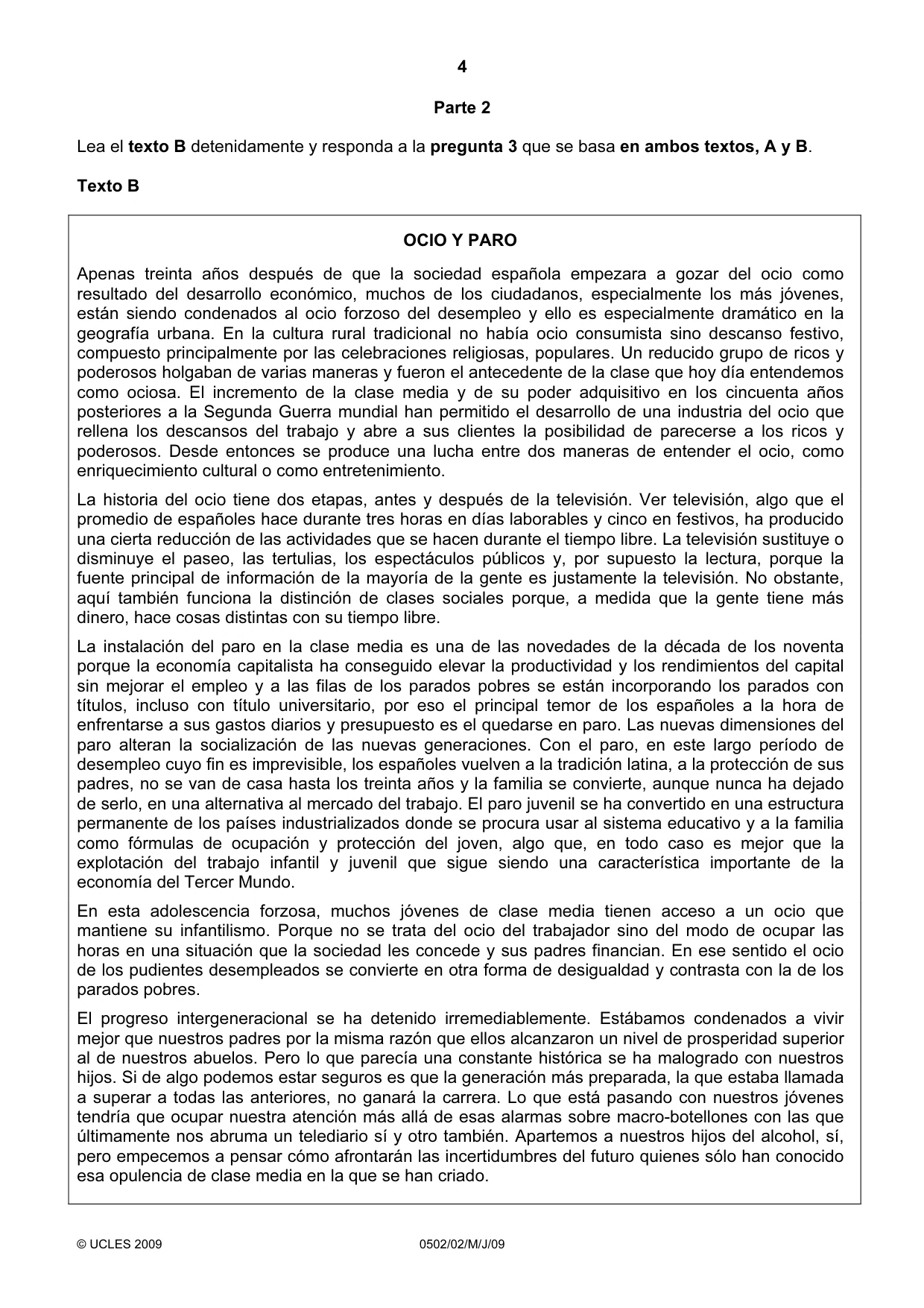 Cambridge IGCSE Spanish - First Language 0502 2009 May/June Paper 2 · Variant 1 question paper, page 4 of 8