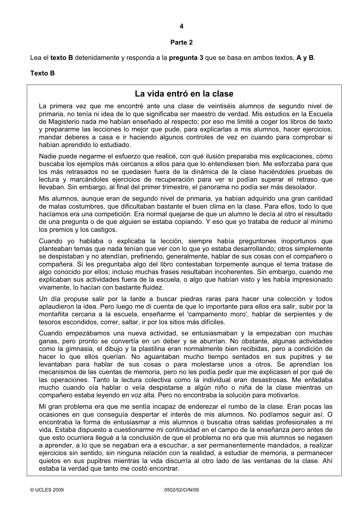 Cambridge IGCSE Spanish - First Language 0502 2009 Oct/Nov Paper 2 · Variant 1 question paper, page 4 of 8