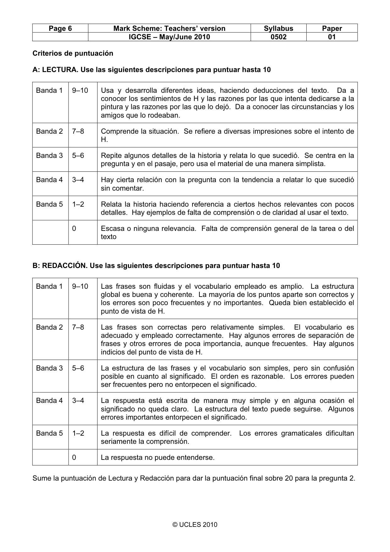 Mark scheme, page 6 of 6