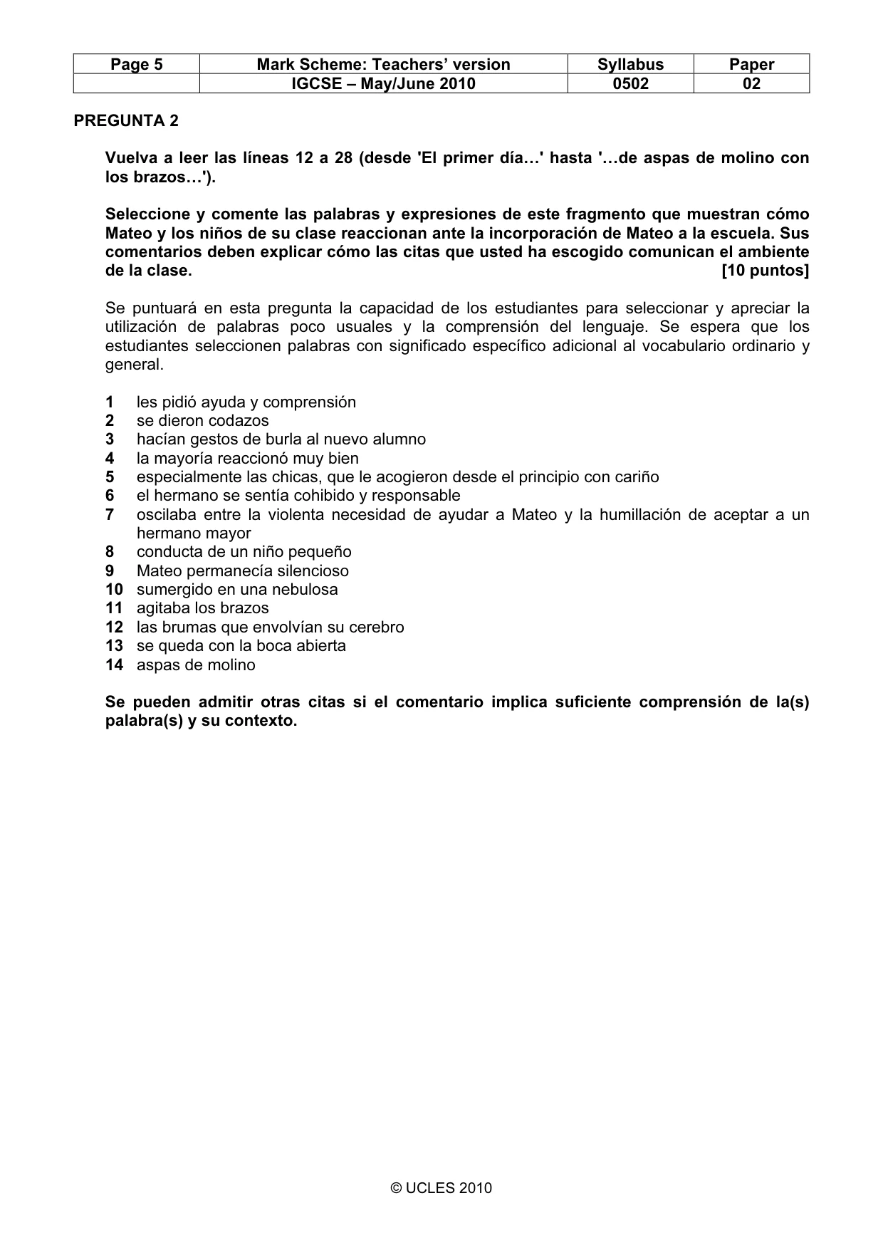 Mark scheme, page 5 of 8
