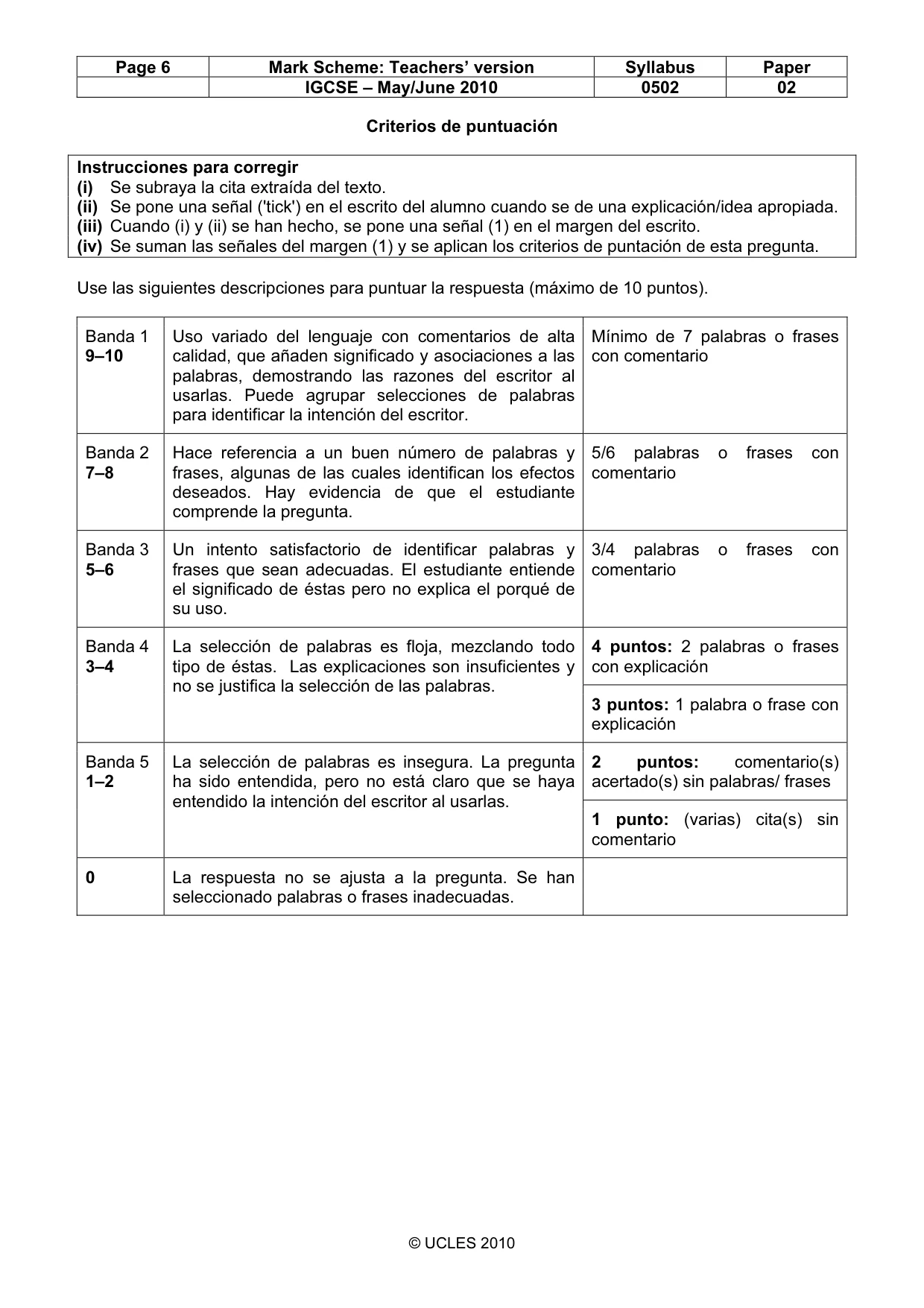 Mark scheme, page 6 of 8