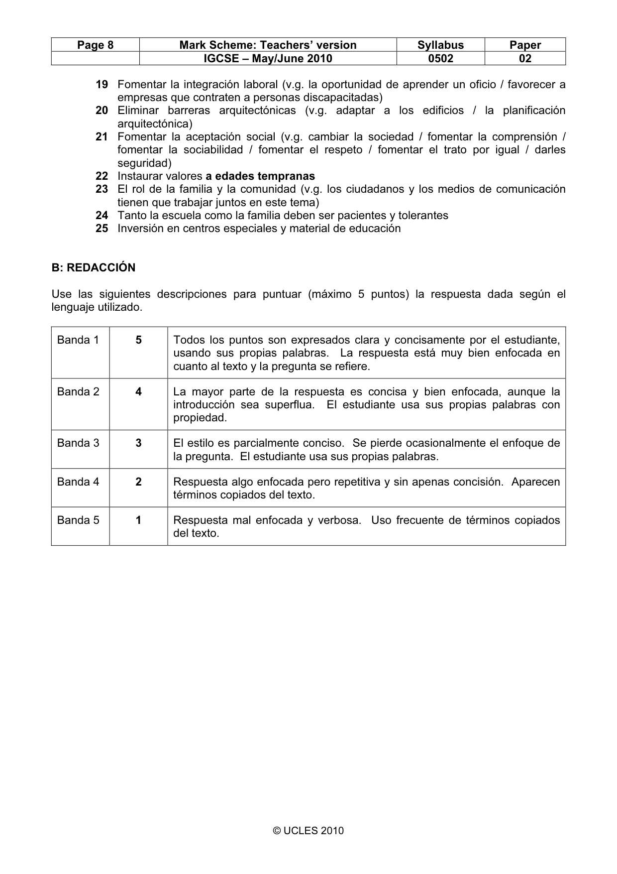 Mark scheme, page 8 of 8