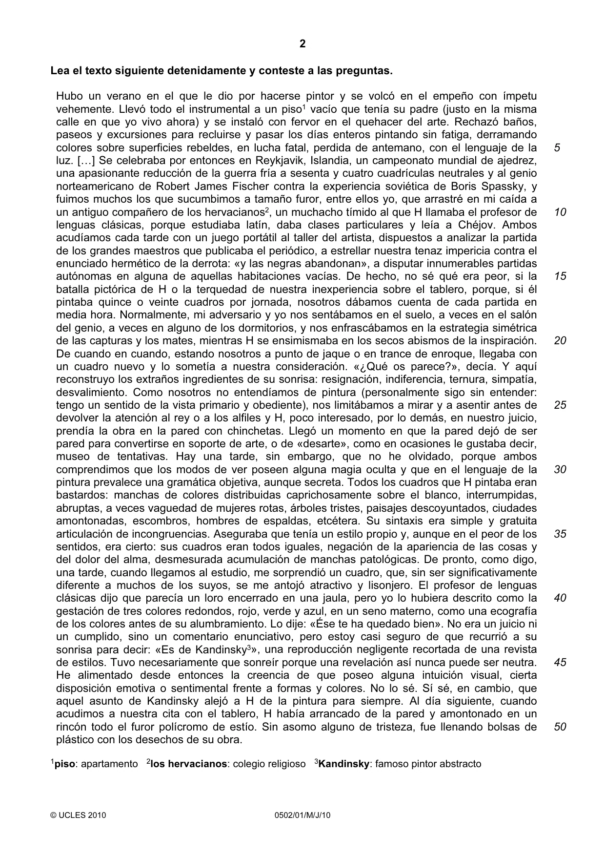Cambridge IGCSE Spanish - First Language 0502 2010 May/June Paper 1 · Variant 1 question paper, page 2 of 4