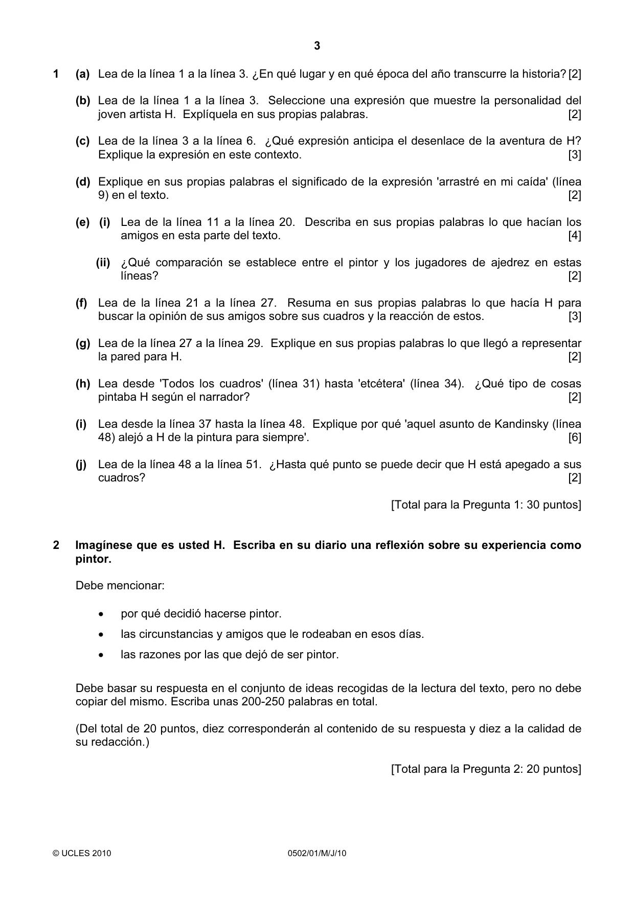 Cambridge IGCSE Spanish - First Language 0502 2010 May/June Paper 1 · Variant 1 question paper, page 3 of 4