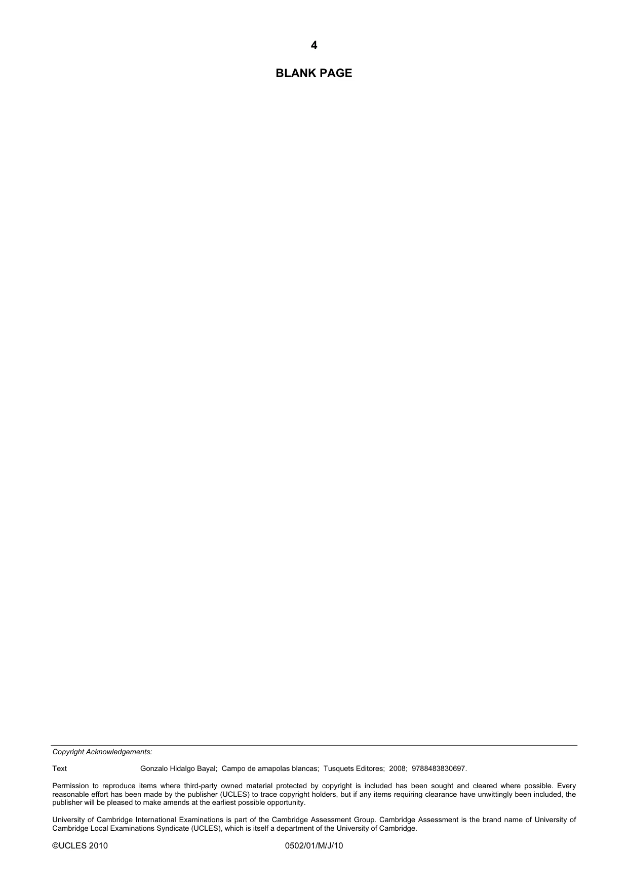 Cambridge IGCSE Spanish - First Language 0502 2010 May/June Paper 1 · Variant 1 question paper, page 4 of 4