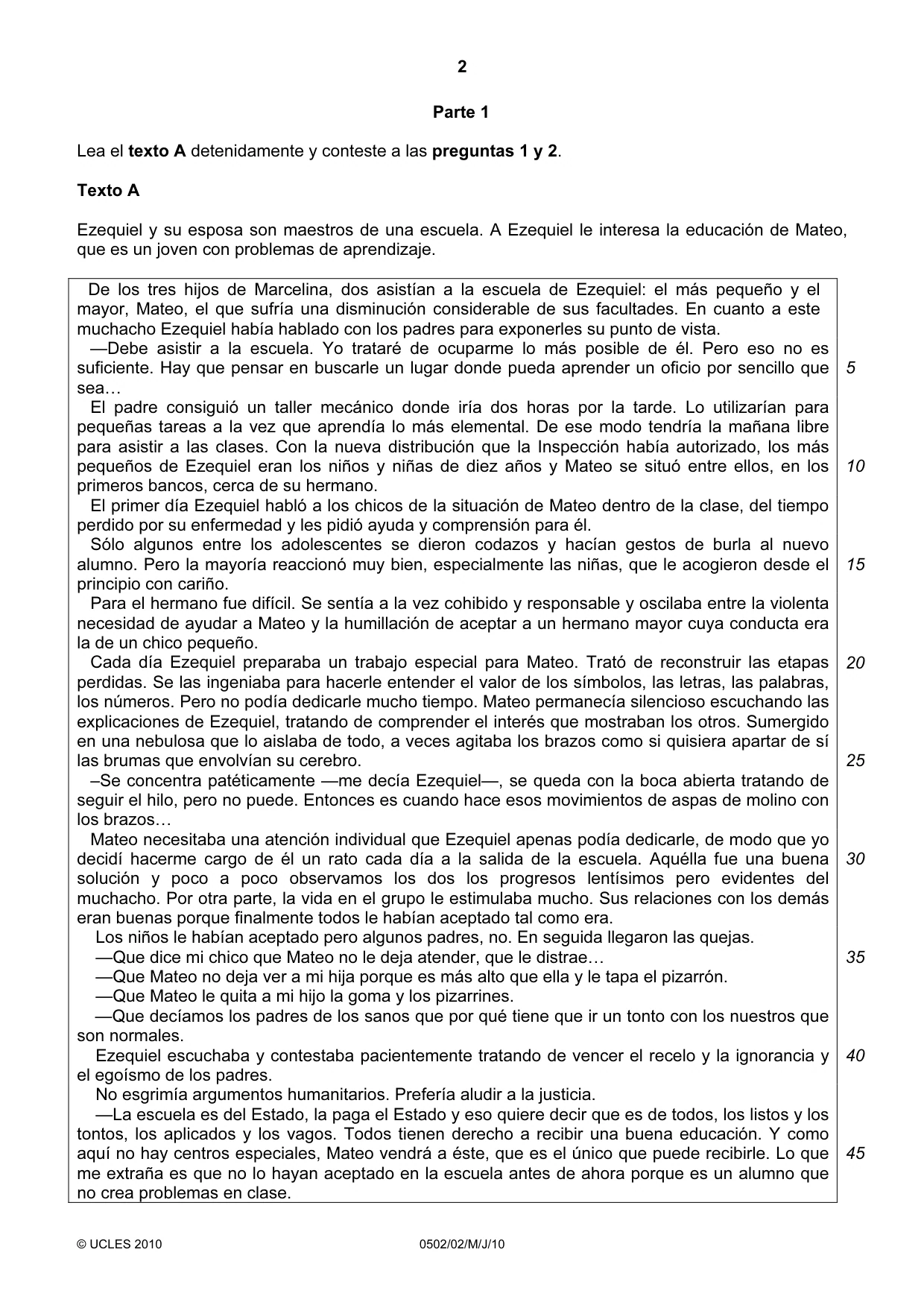 Cambridge IGCSE Spanish - First Language 0502 2010 May/June Paper 2 · Variant 1 question paper, page 2 of 8
