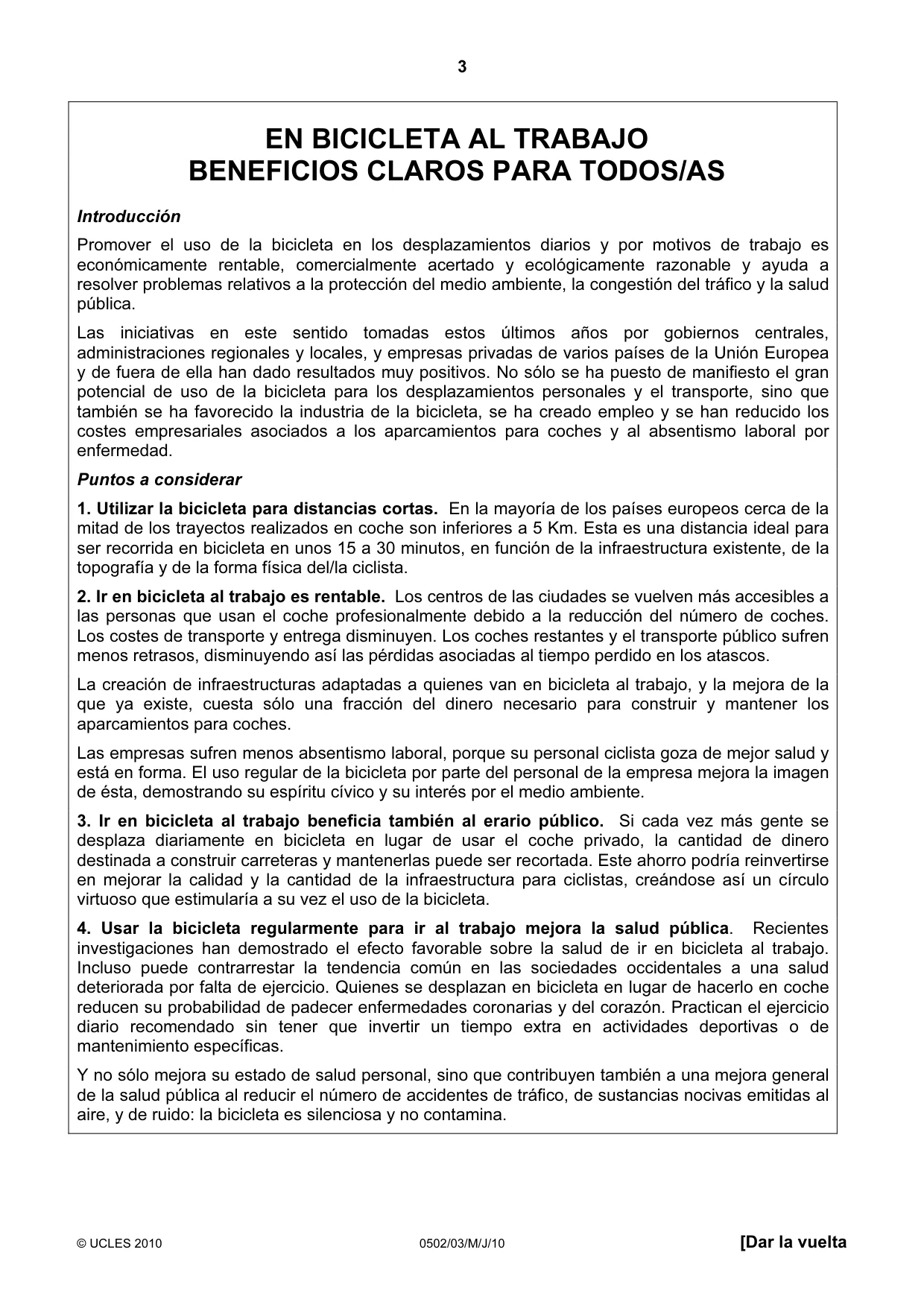 Cambridge IGCSE Spanish - First Language 0502 2010 May/June Paper 3 · Variant 1 question paper, page 3 of 4