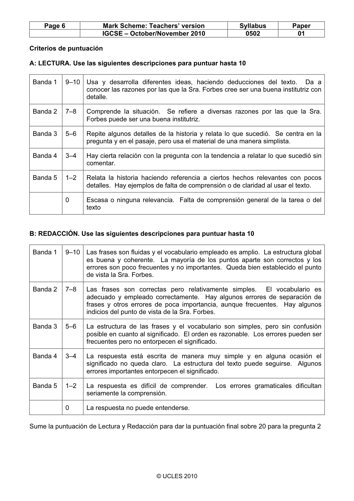Mark scheme, page 6 of 6